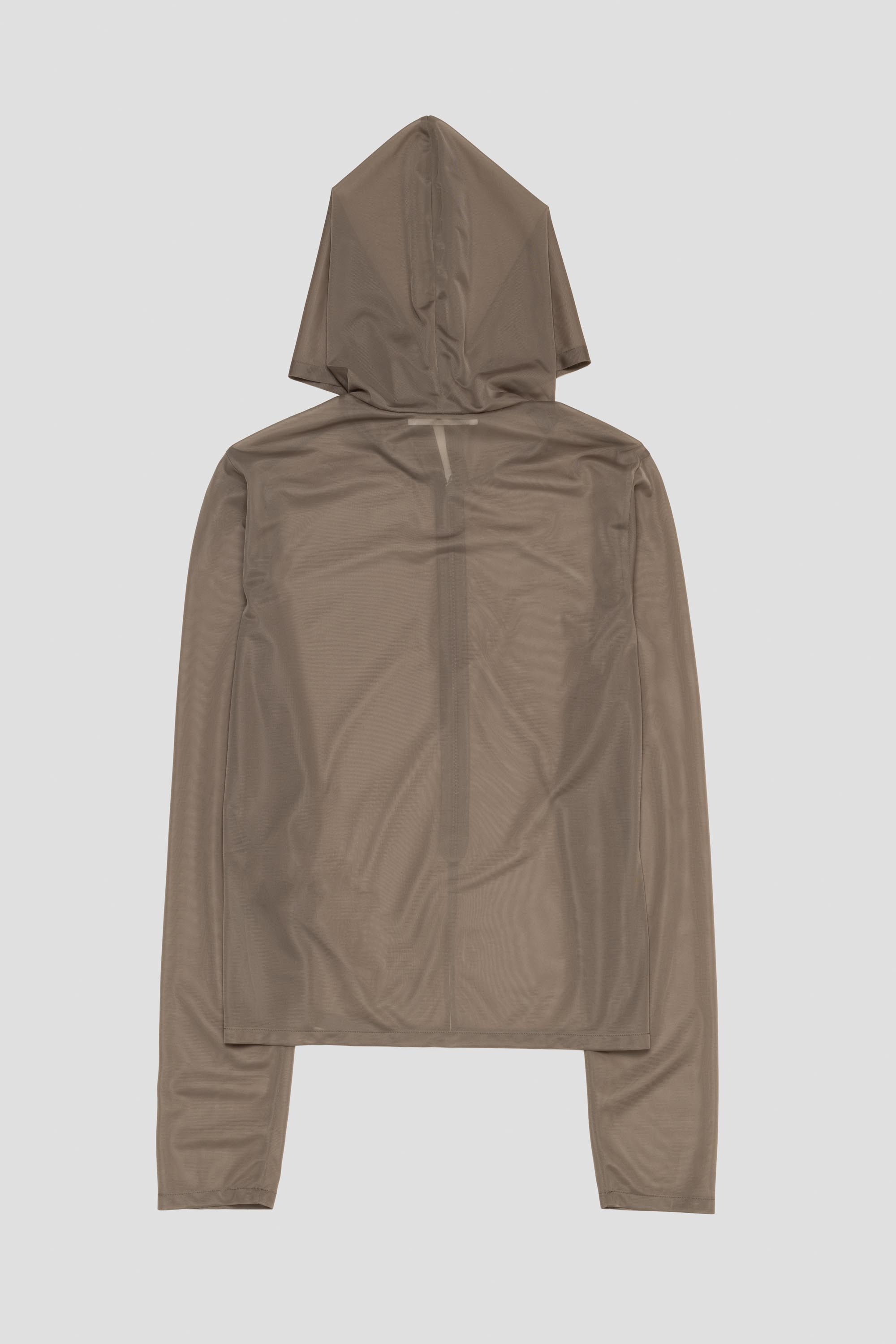 Sheer Hooded Zip Up Jumper Brown
