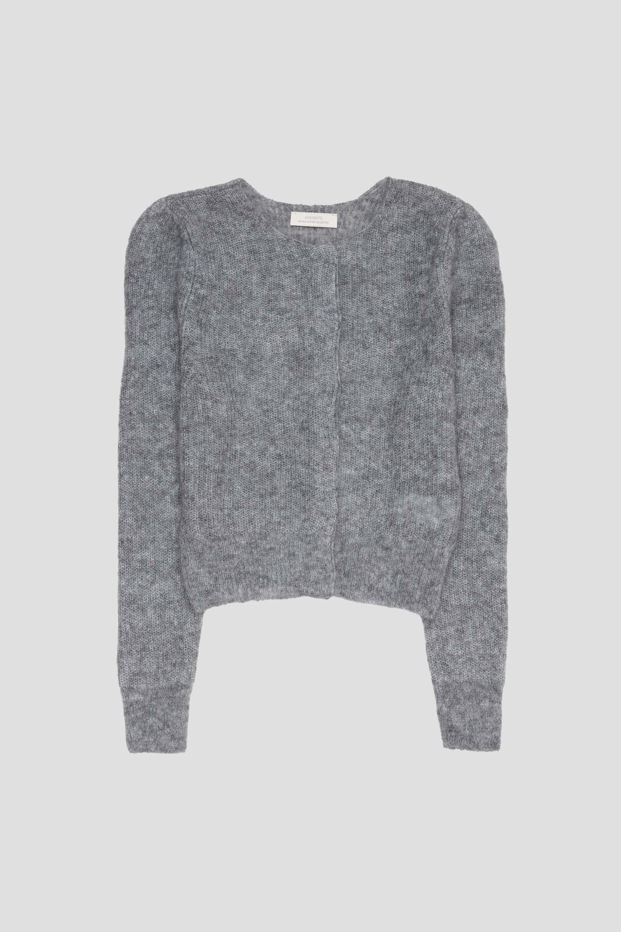 Round Neck Sheer Cardigan Melange Grey