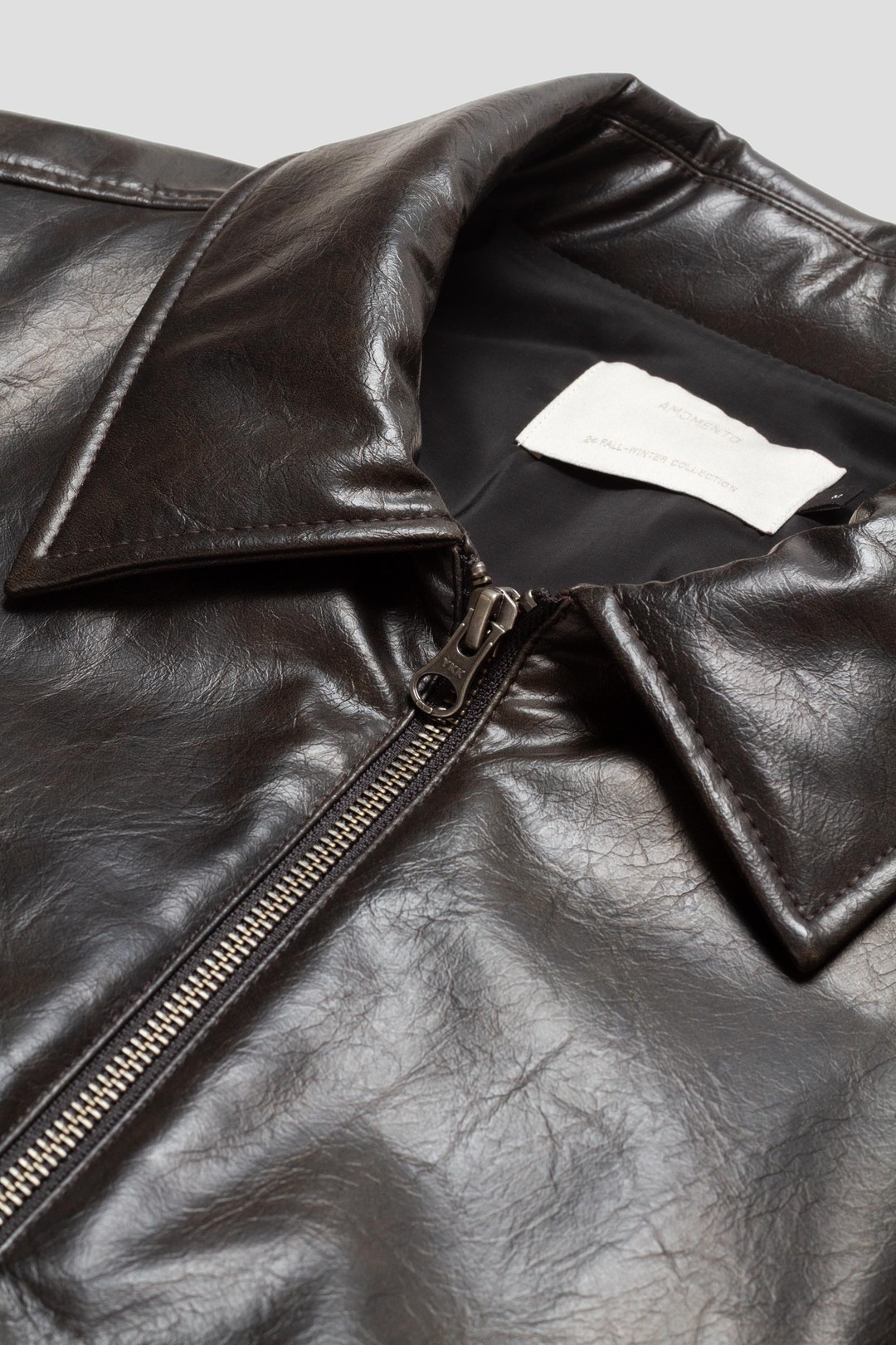 【AMOMENTO】24fw VEGAN LEATHER BLOUSON AMOMENTO Padded Crinkled Faux Leather Blouson Jacket for Men