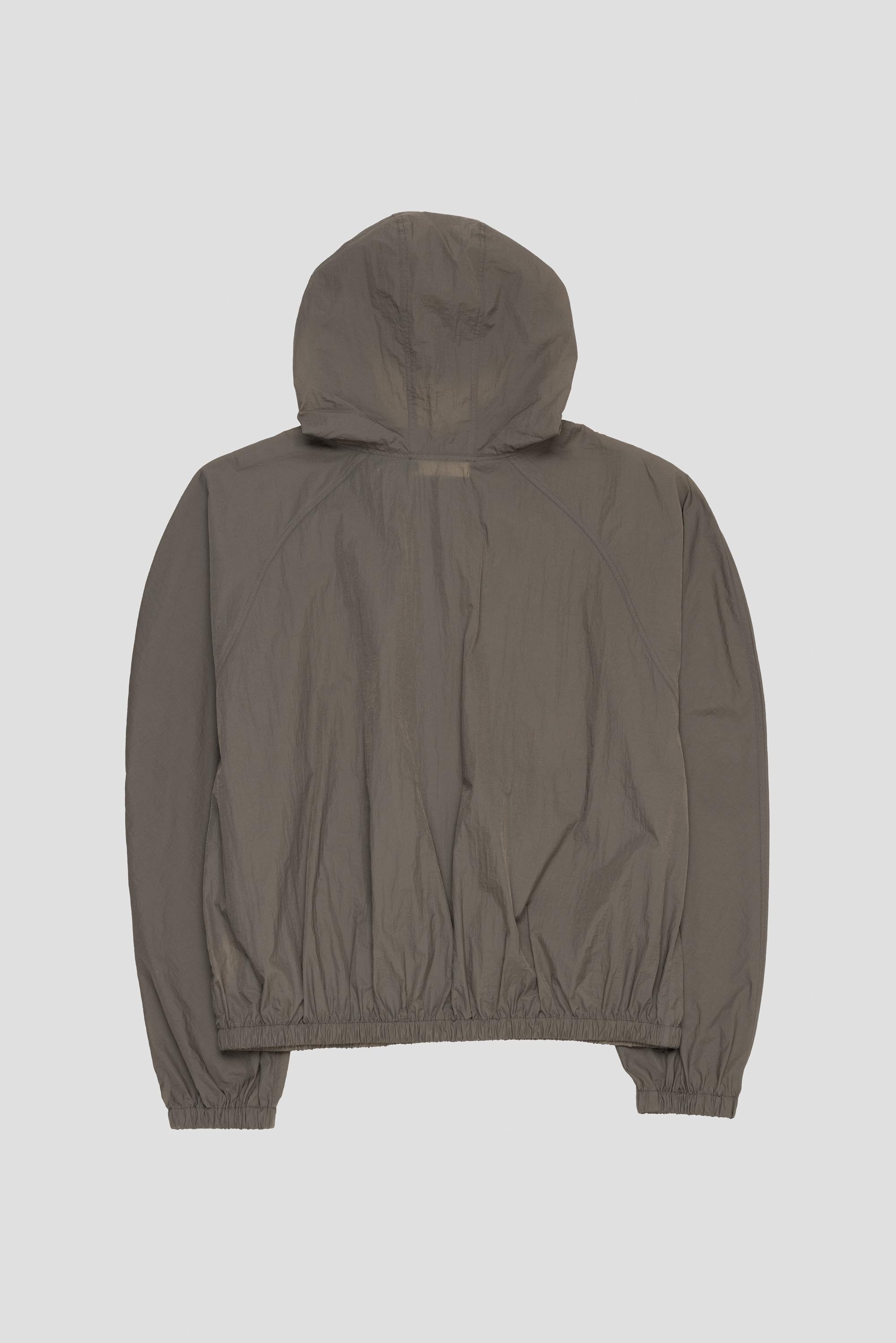 Sheer Nylon Raglan Hooded Jumper Brown