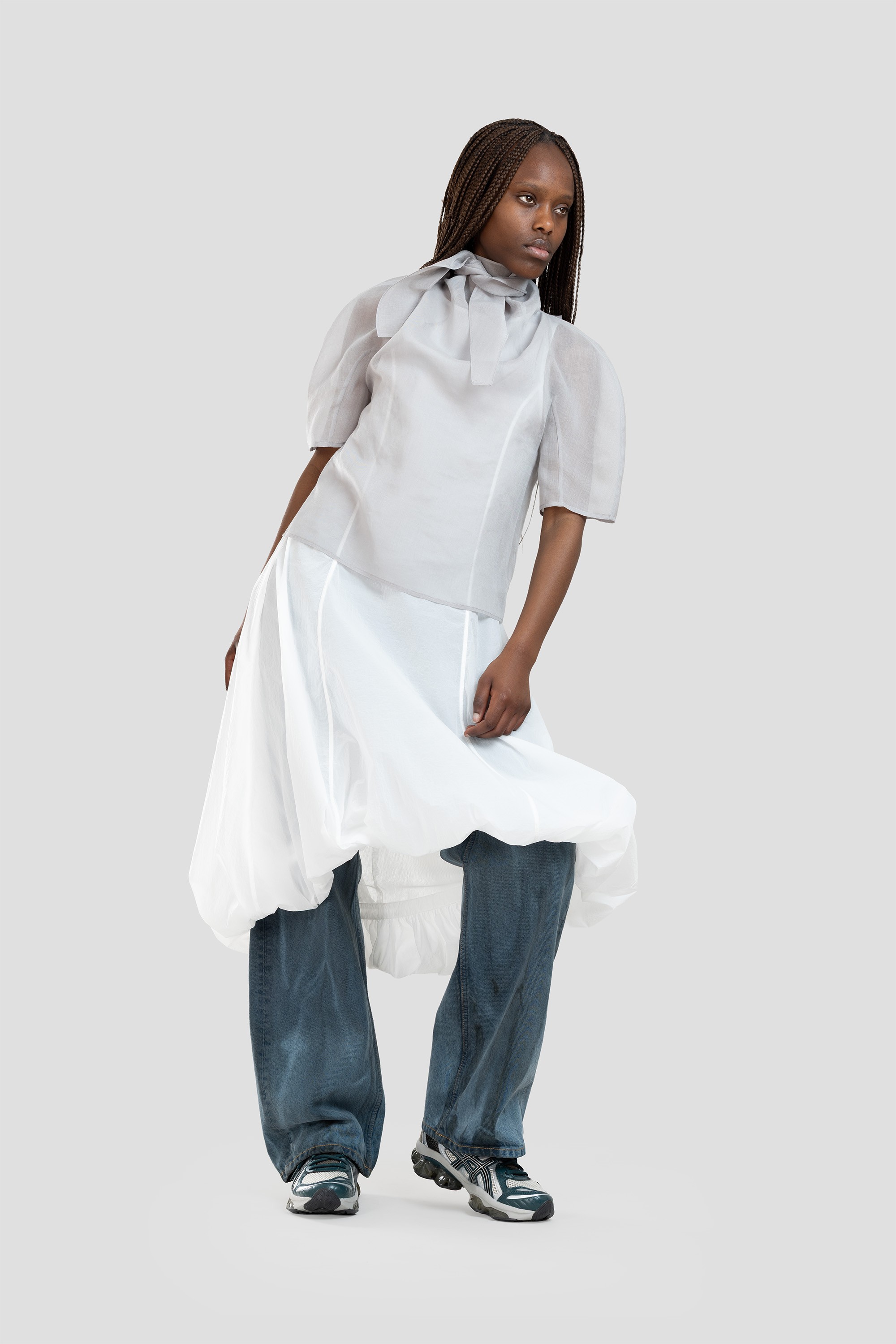 Knotted Collar Top Grey