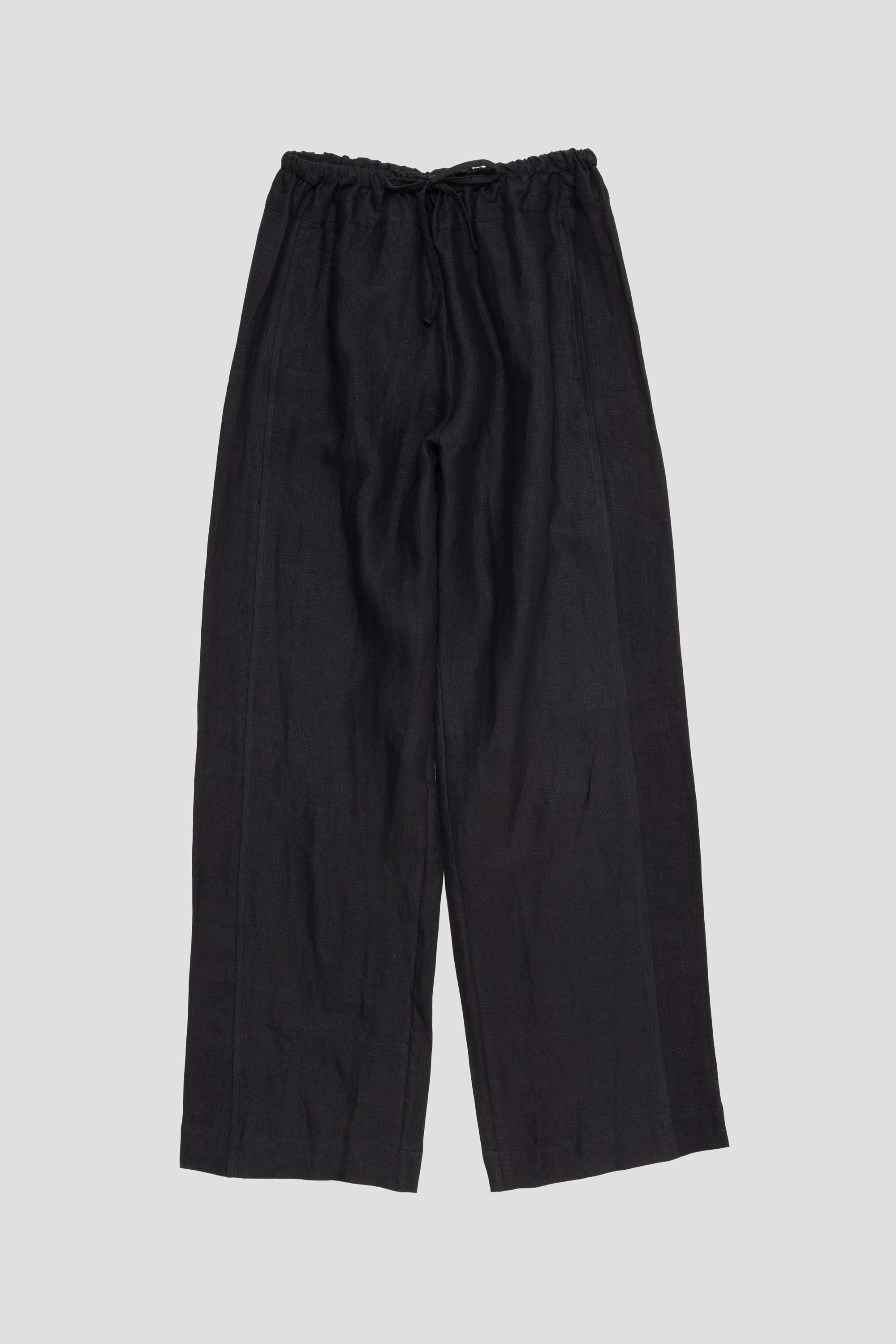 Double Waist Linen Pant Black