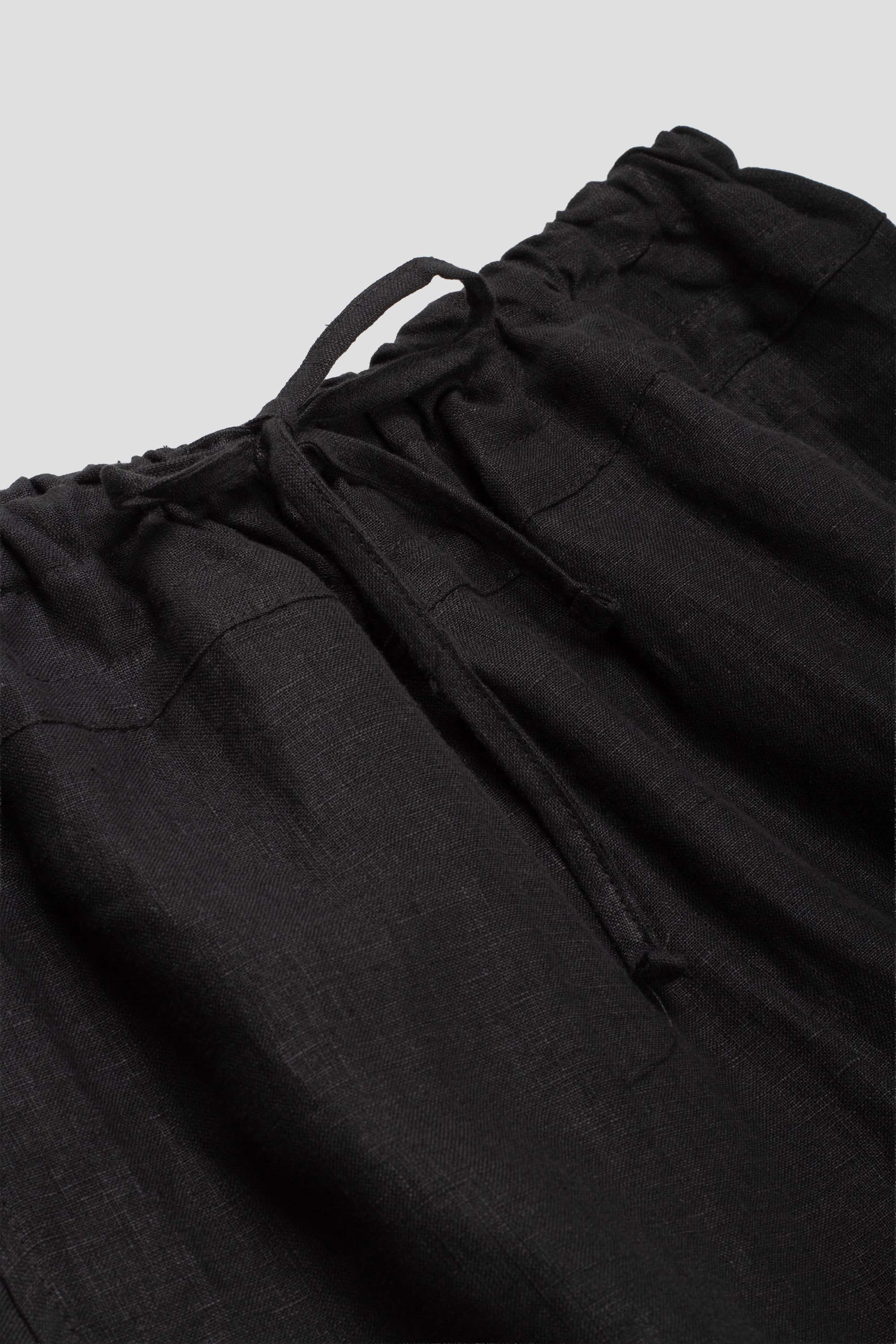 Double Waist Linen Pant Black
