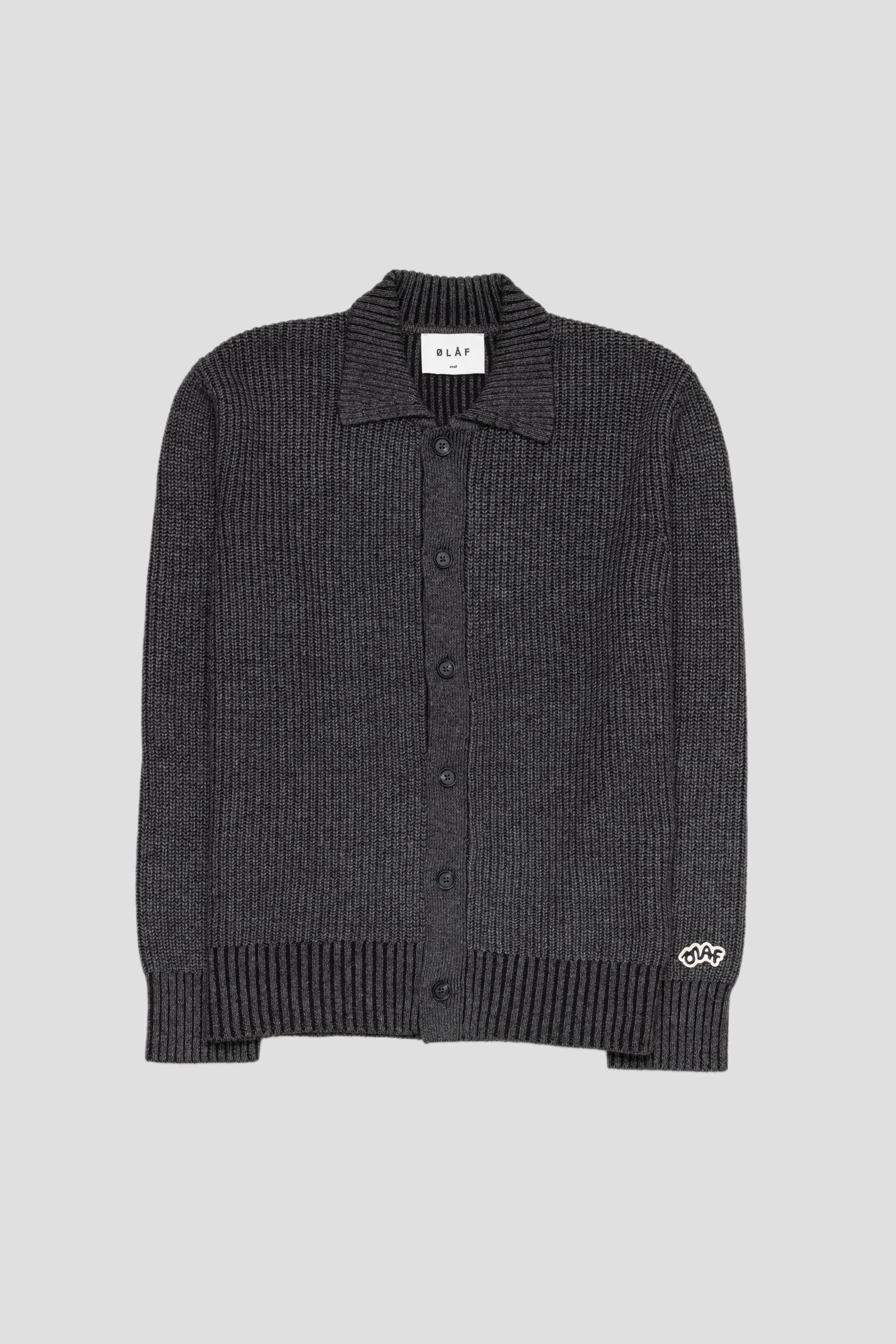 Knitted Rib Cardigan Dark Grey