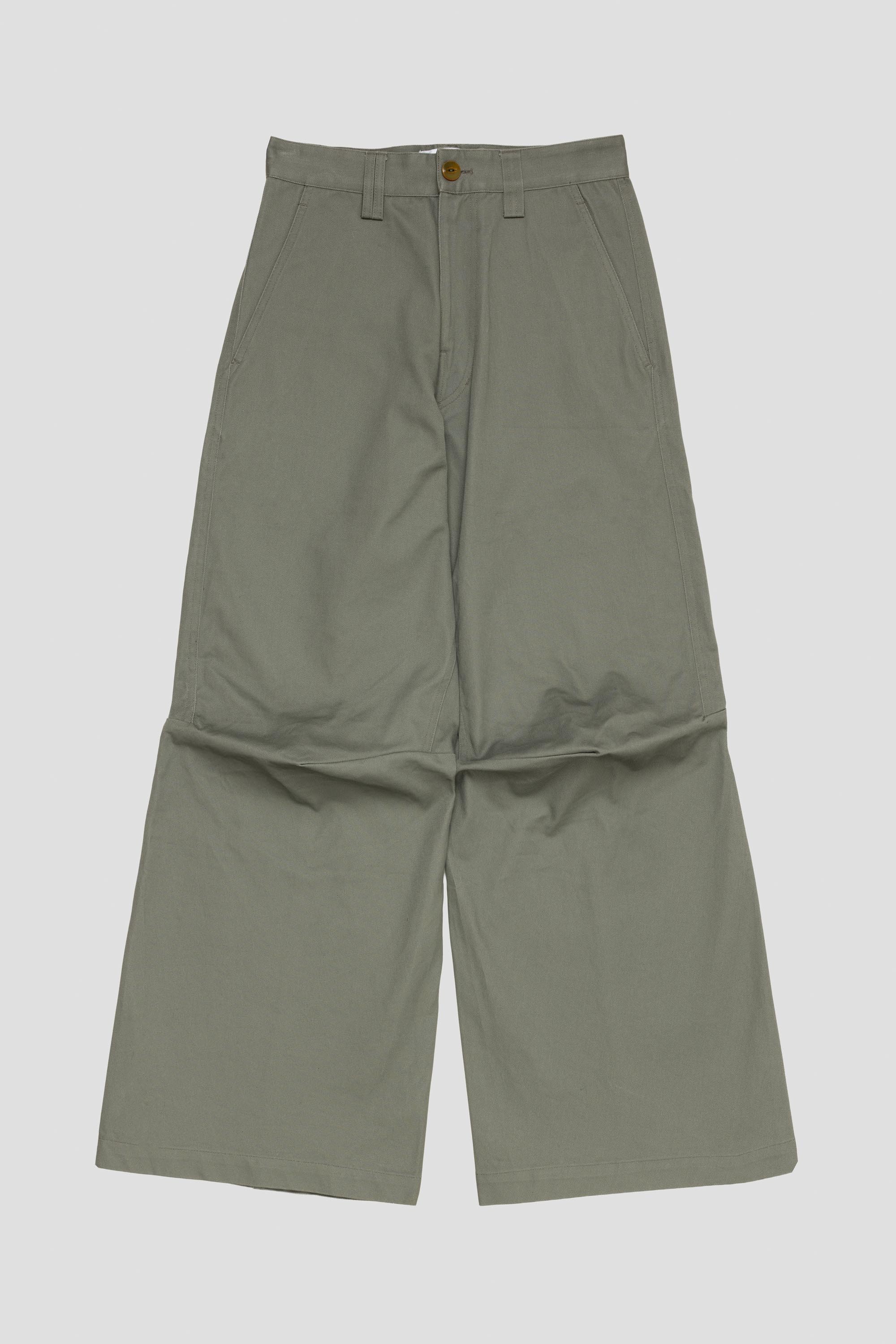 Darted Wide Cotton Trousers Olive