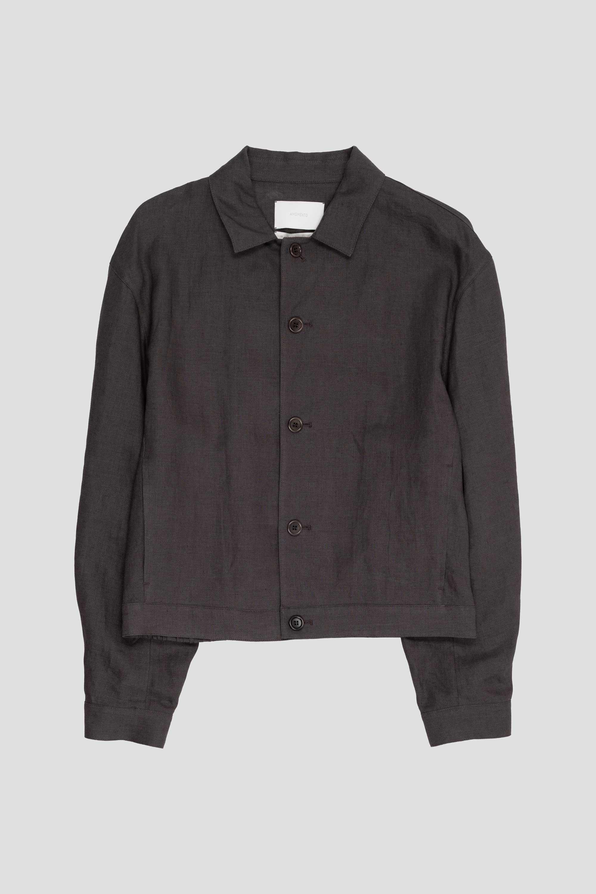 Linen Crop Jacket Khaki Grey