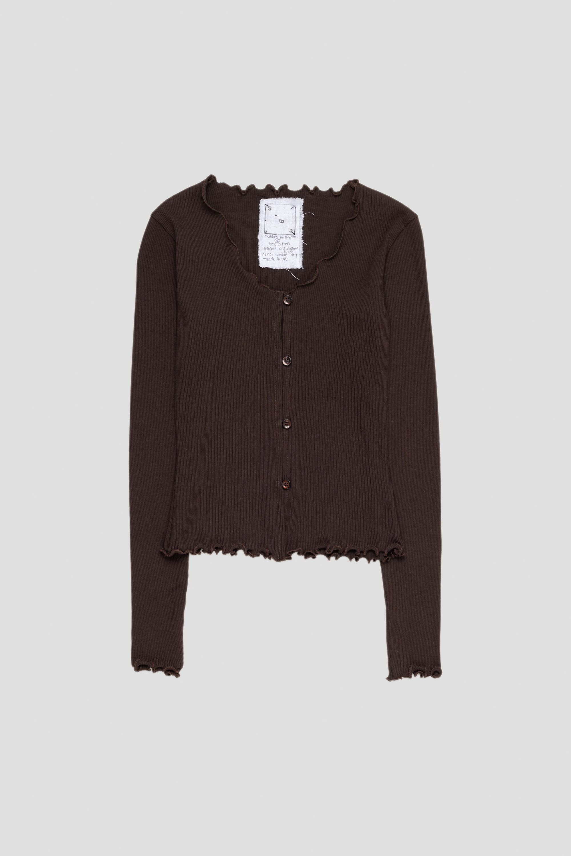 Ribbed Button Top Brown