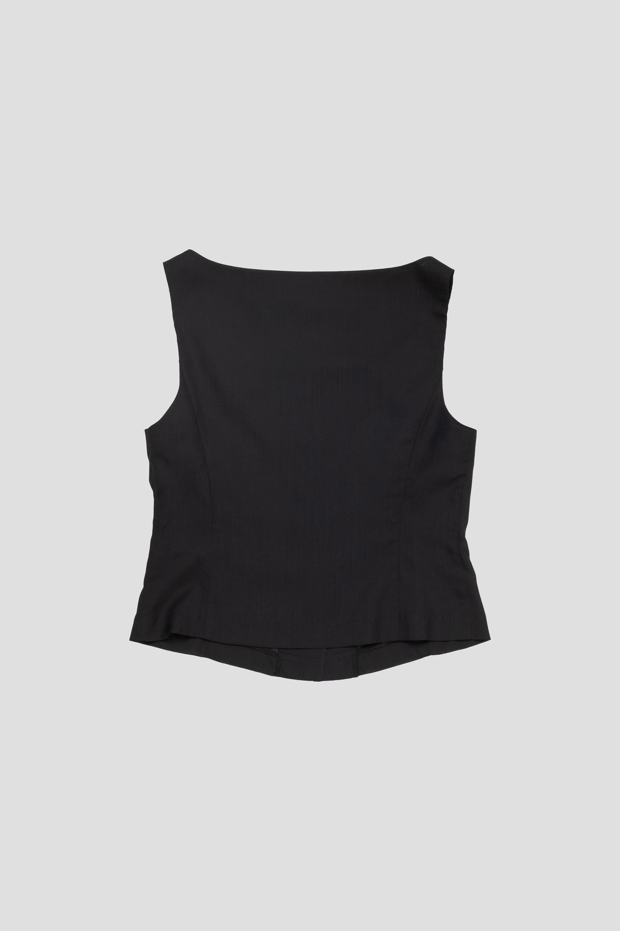 Sheer Scoop Neck Two Way Vest Black