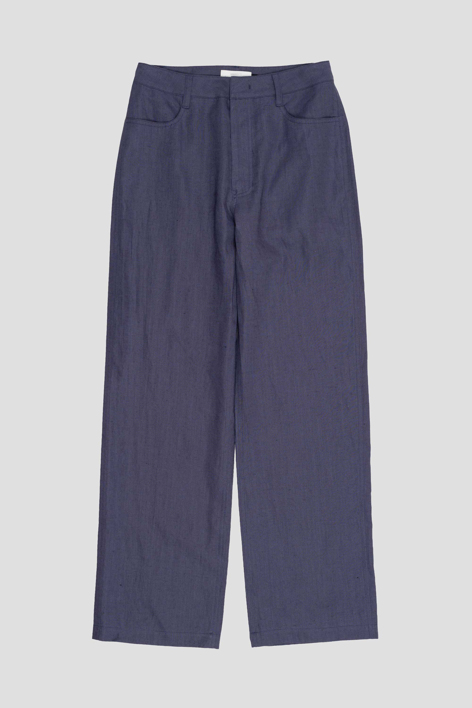 Linen Straight Pants Blue