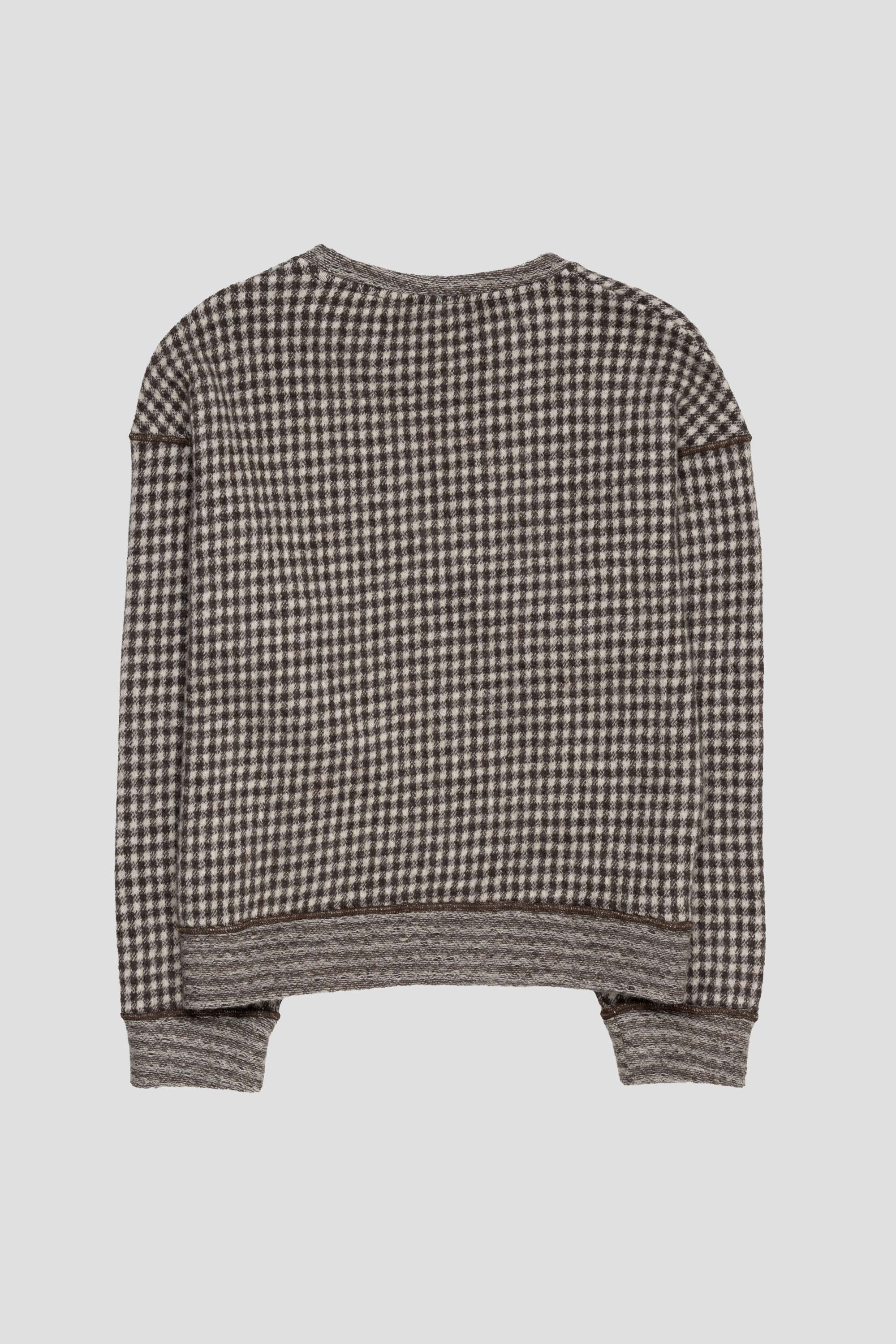Fuzzy Pullover Brown Houndstooth Check
