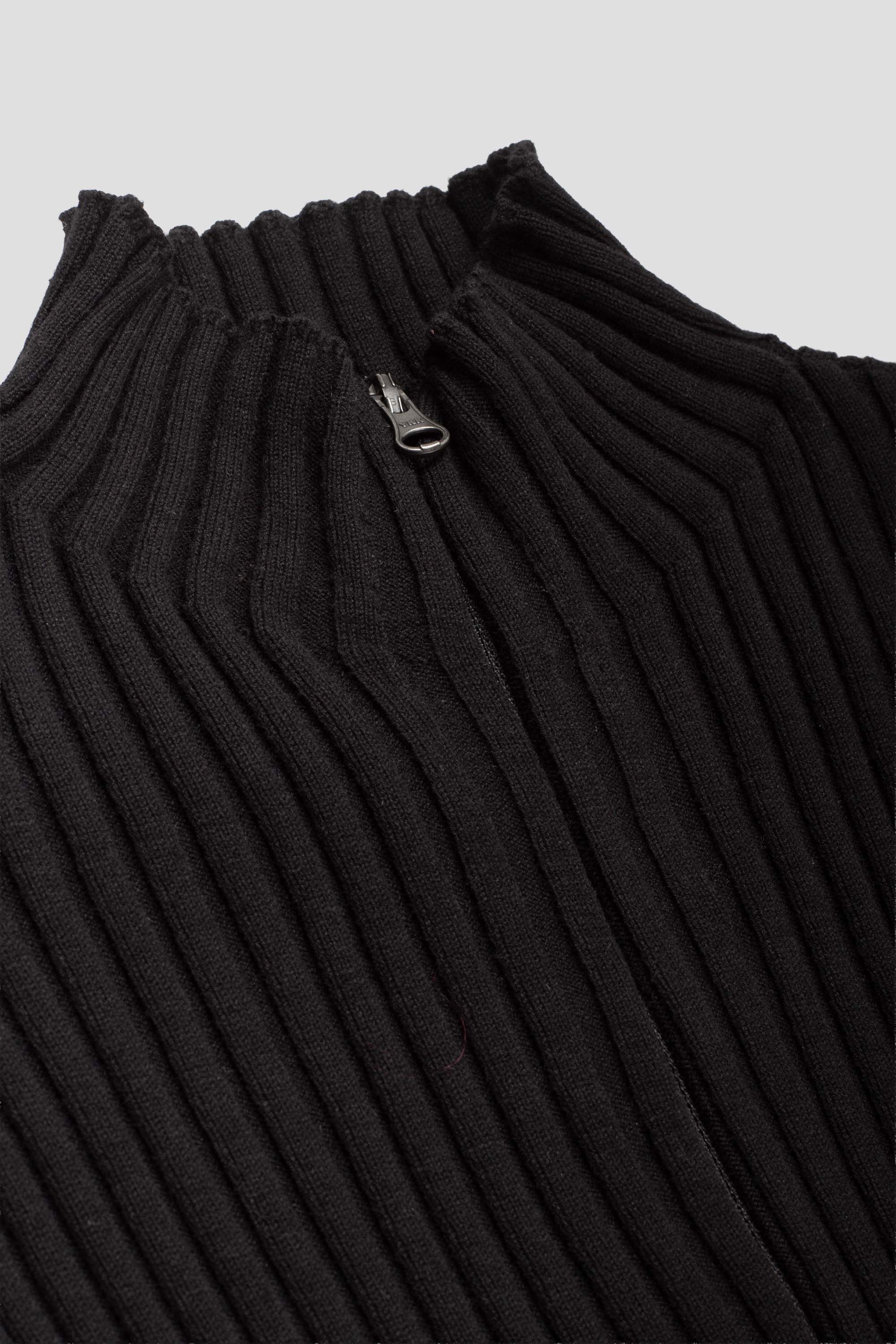 Ribbed High Neck Zip Up Black