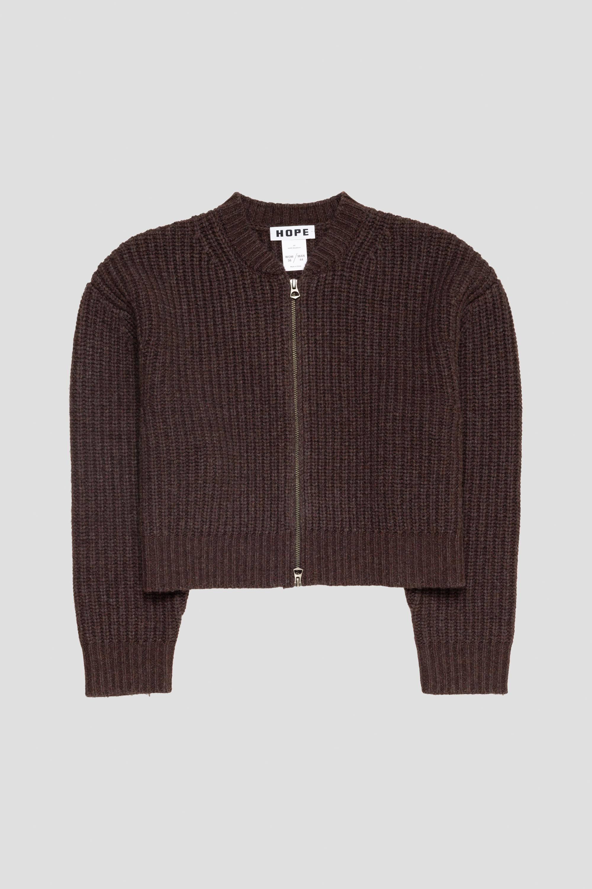 Bomber Cardigan Red Earth Melange Wool