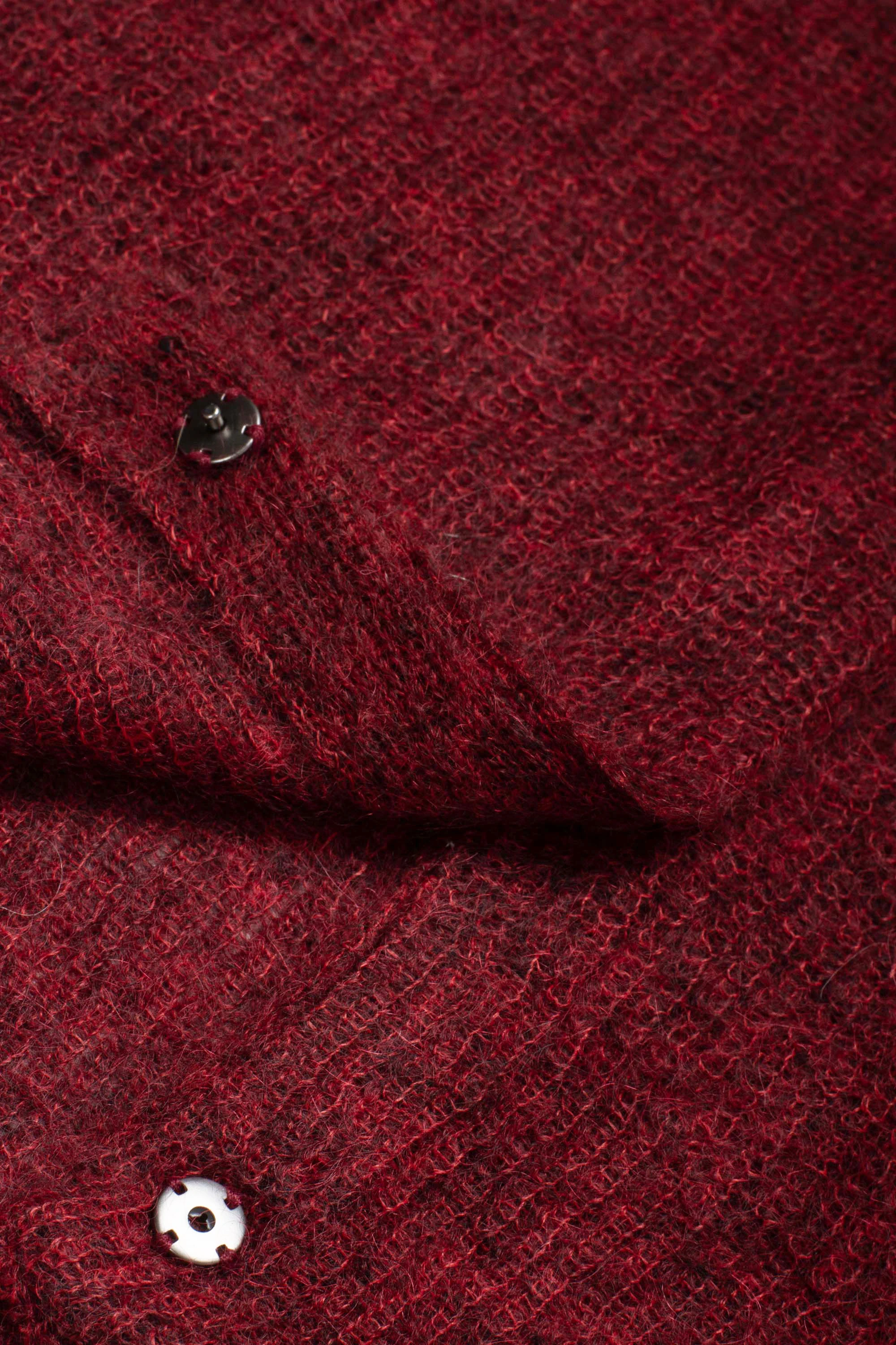 Round Neck Sheer Cardigan Red