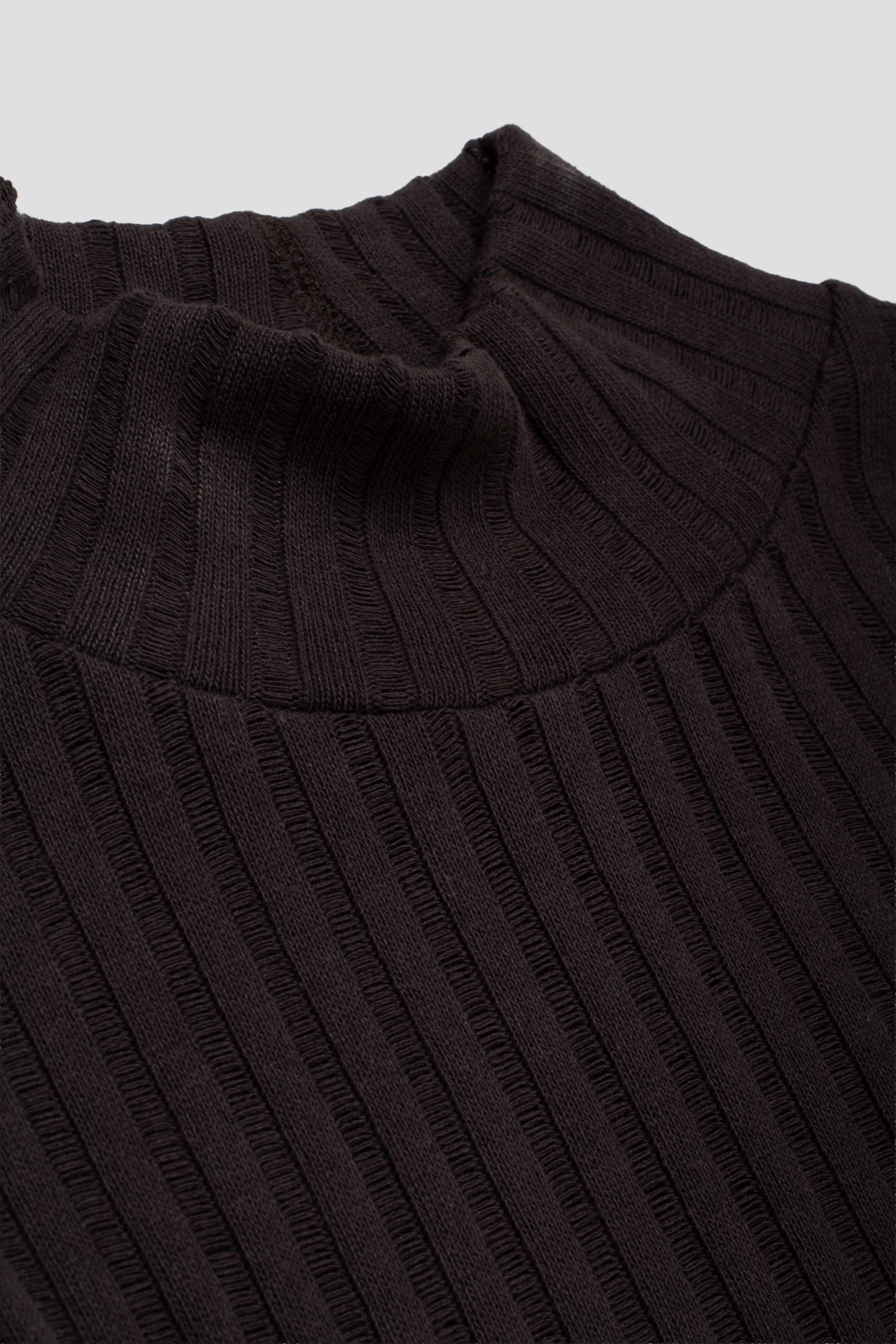 Women's Mock Neck Top Dark Brown Ajour Stripe