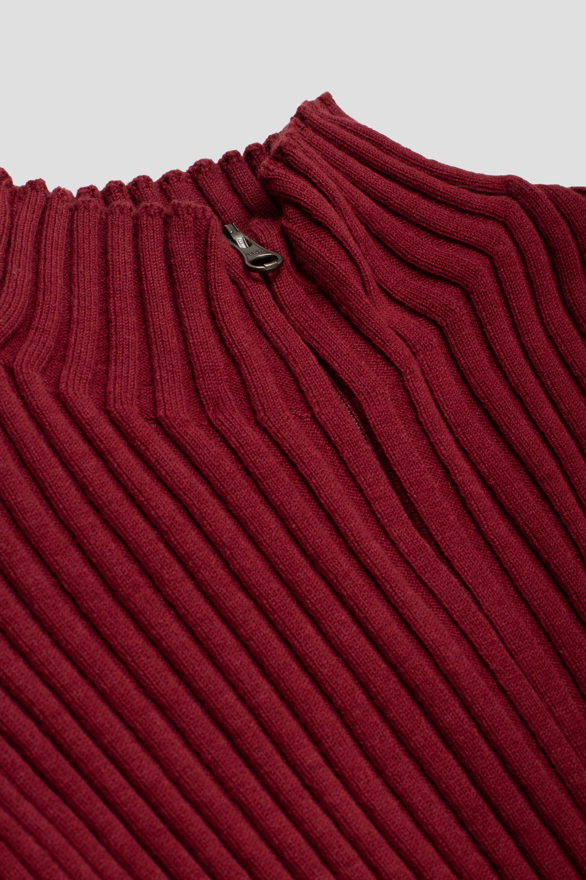 Ribbed High Neck Zip Up Burgundy