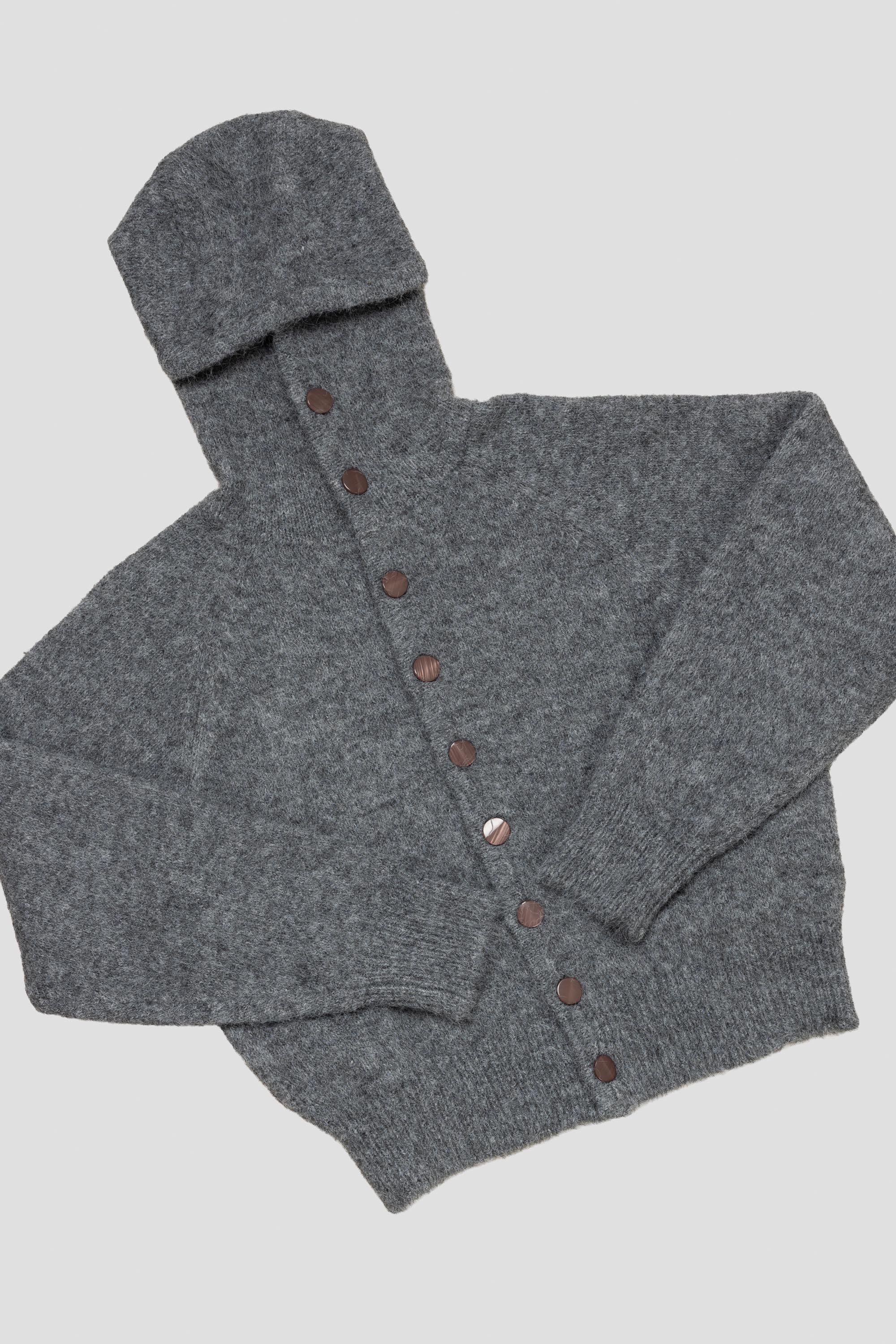 Mohair Button Hoodie Stone