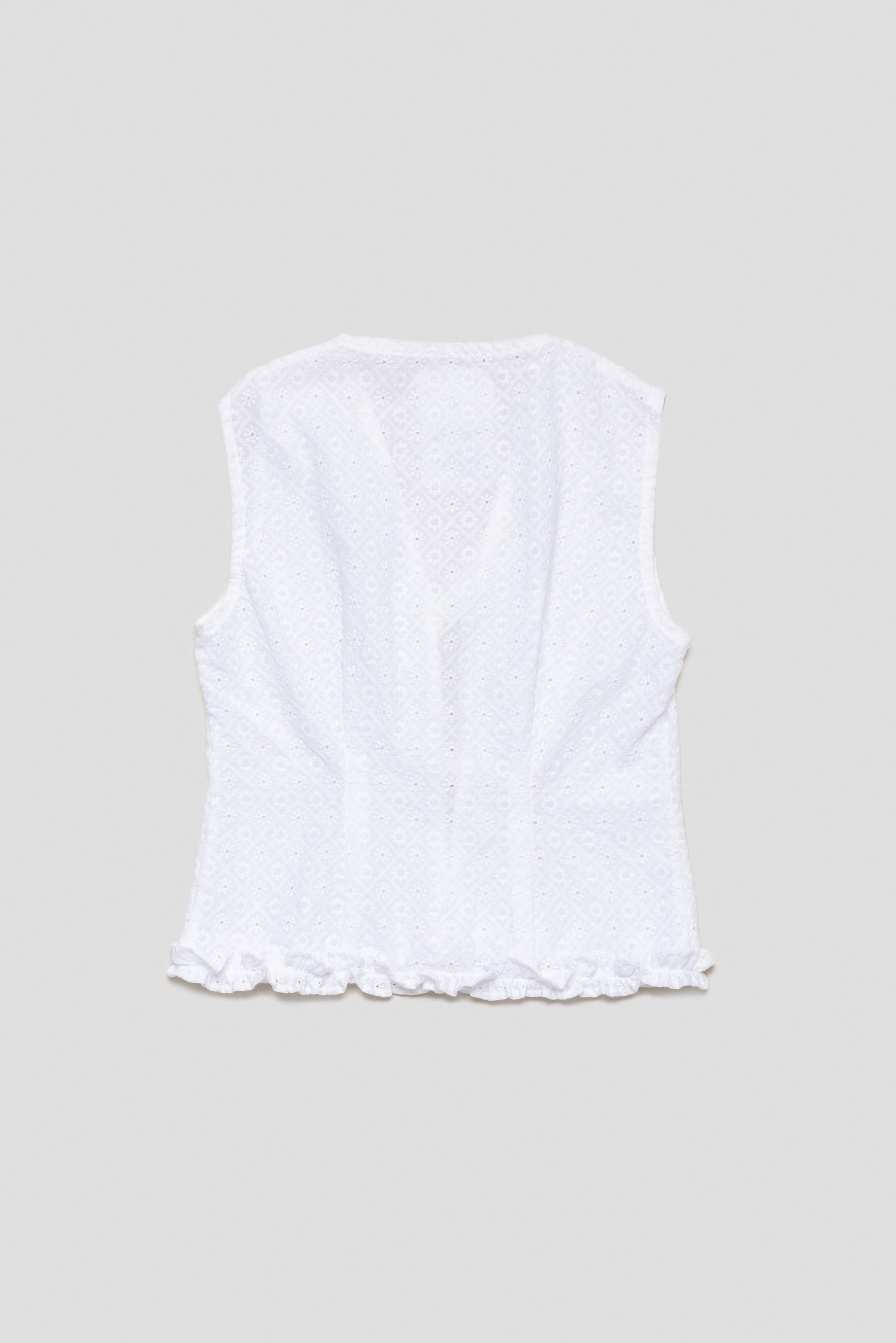 Broderie Ruffle Waistcoat White