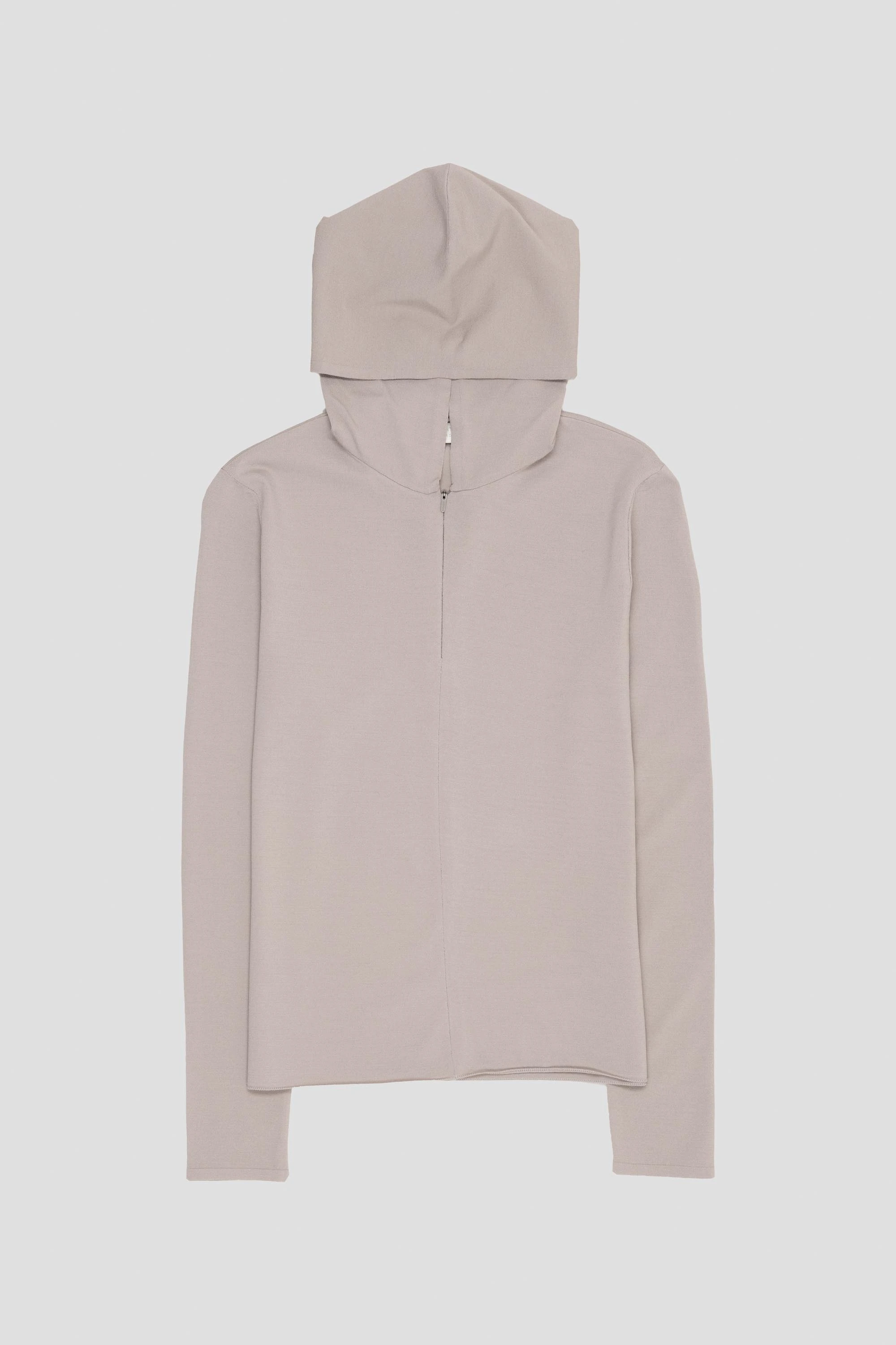 Half Zip-Up Knit Hoodie Grey Beige