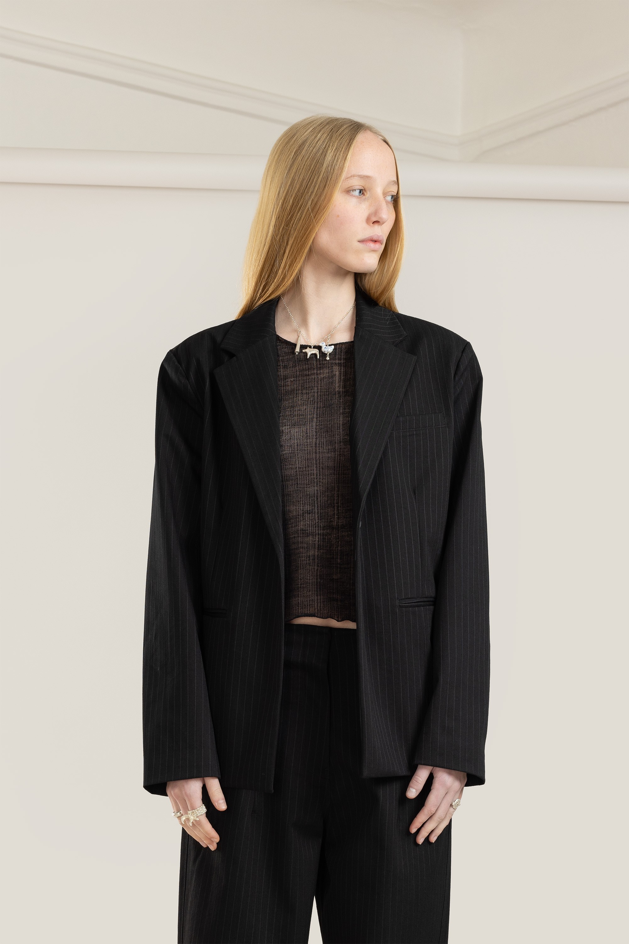 Women's Pinstripe Blazer Black/White