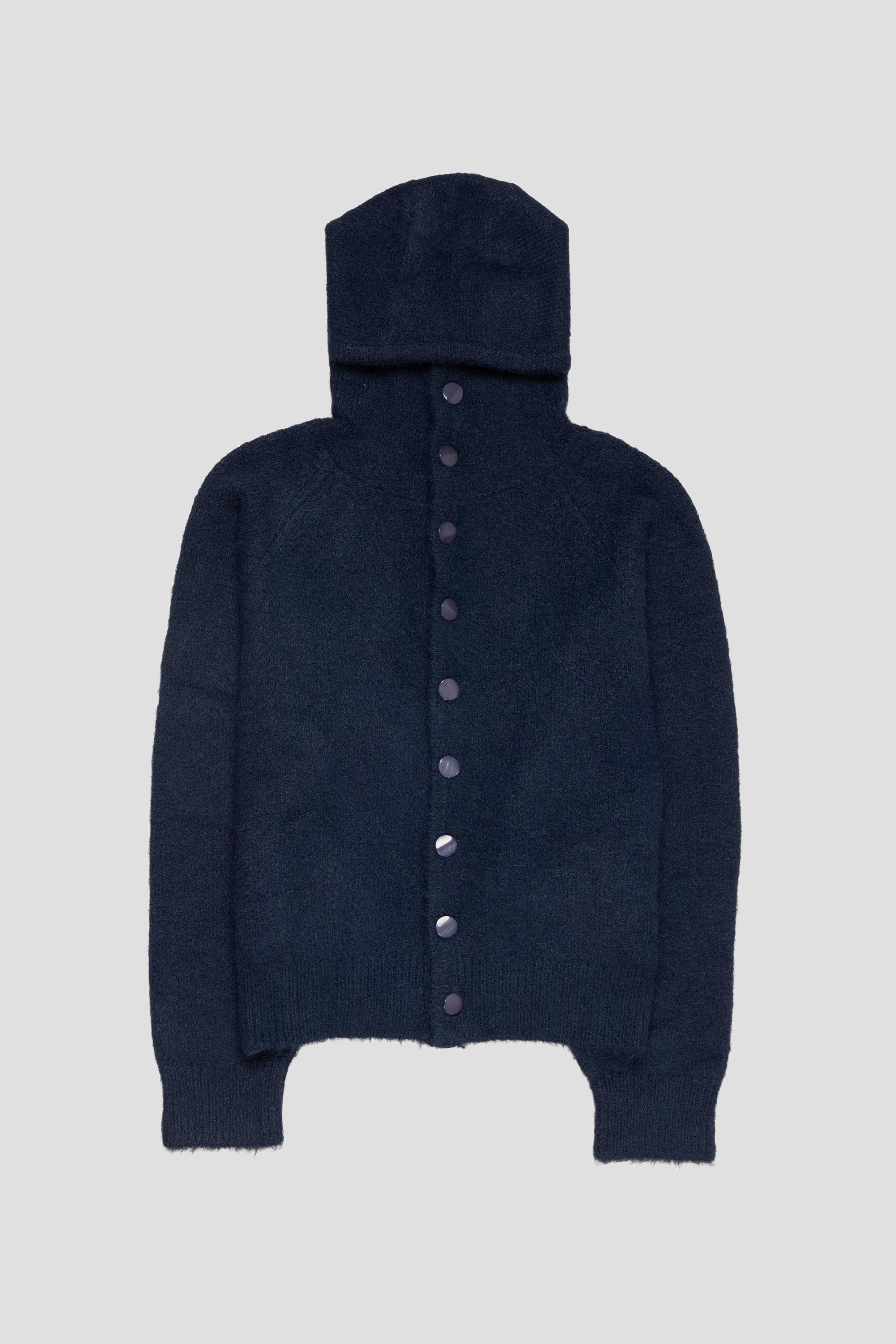 Mohair Button Hoodie Navy