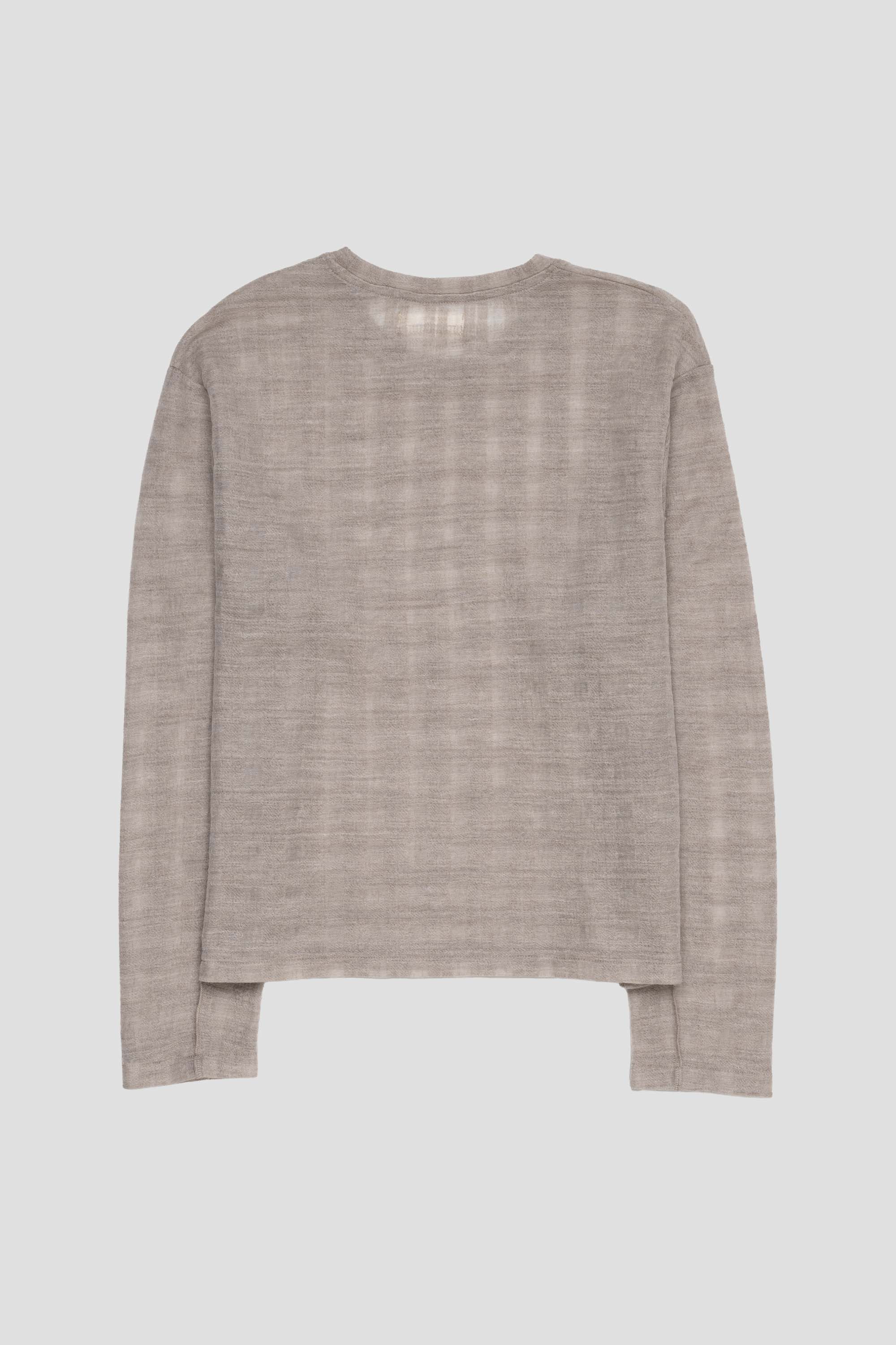 Round Neck Sweater Beige Gauze Check