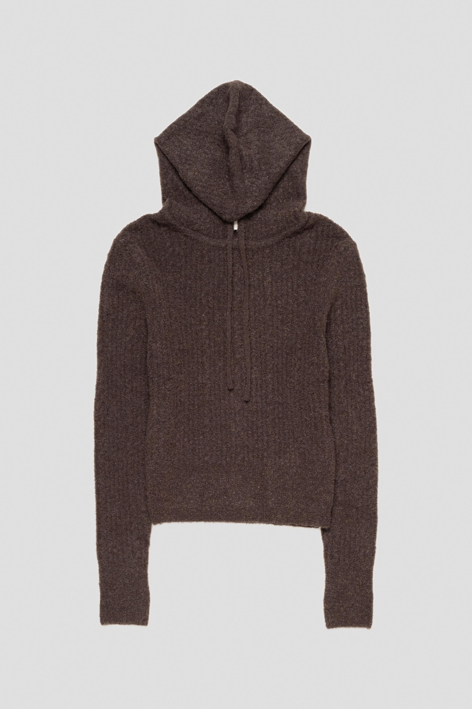 Boucle Hooded Knit Dark Brown