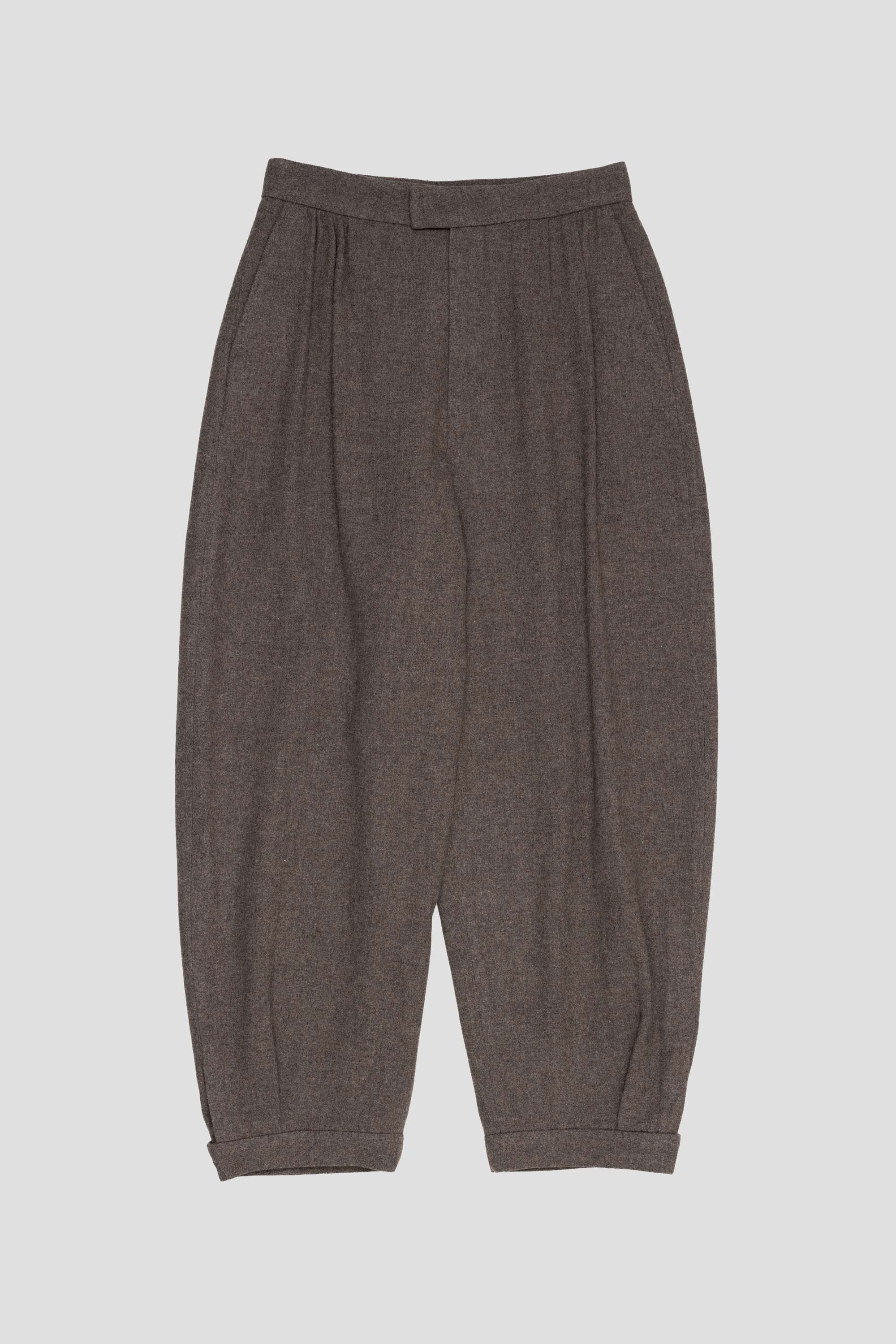 Wool Shirring Pants Light Brown