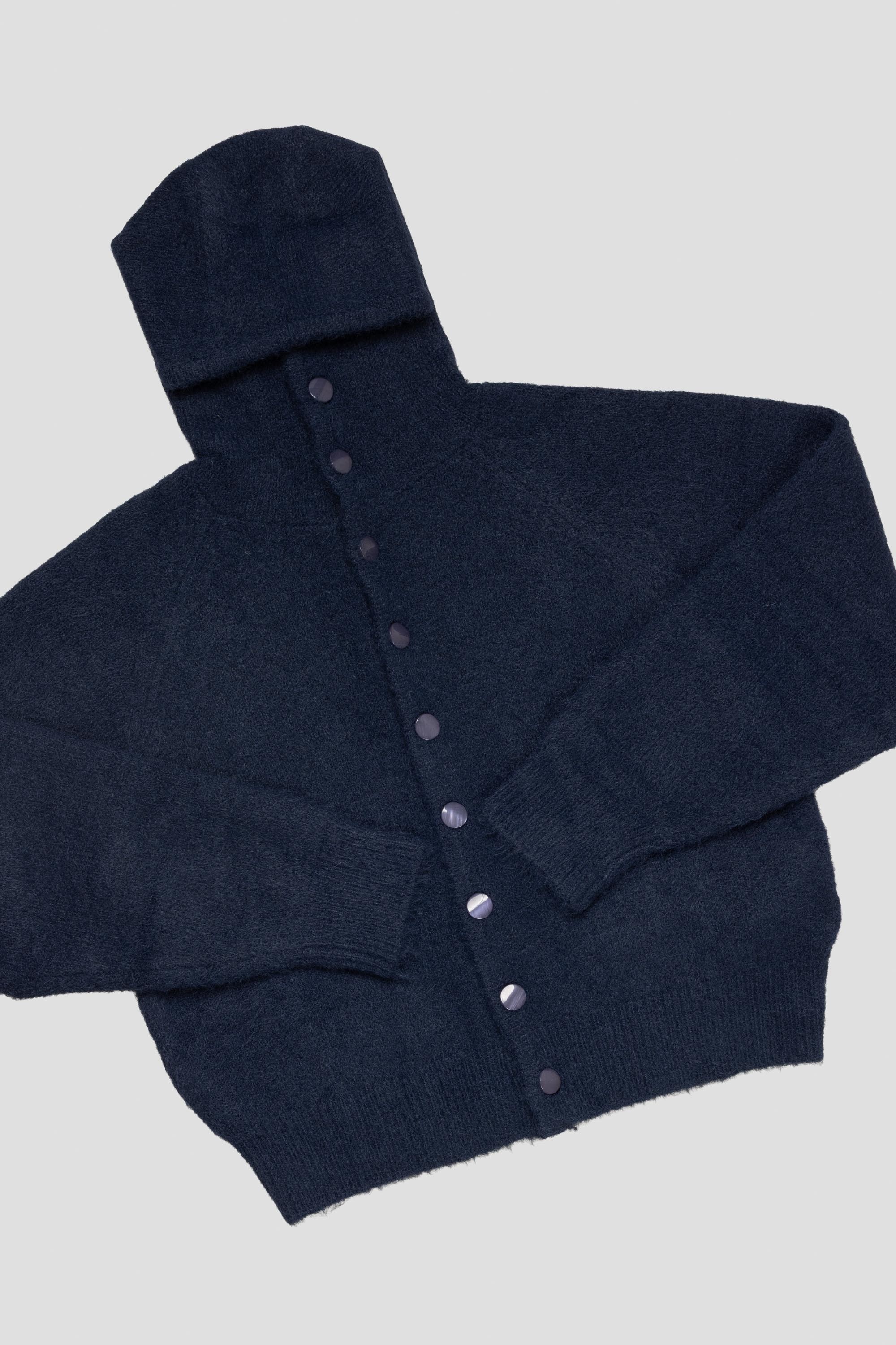 Mohair Button Hoodie Navy