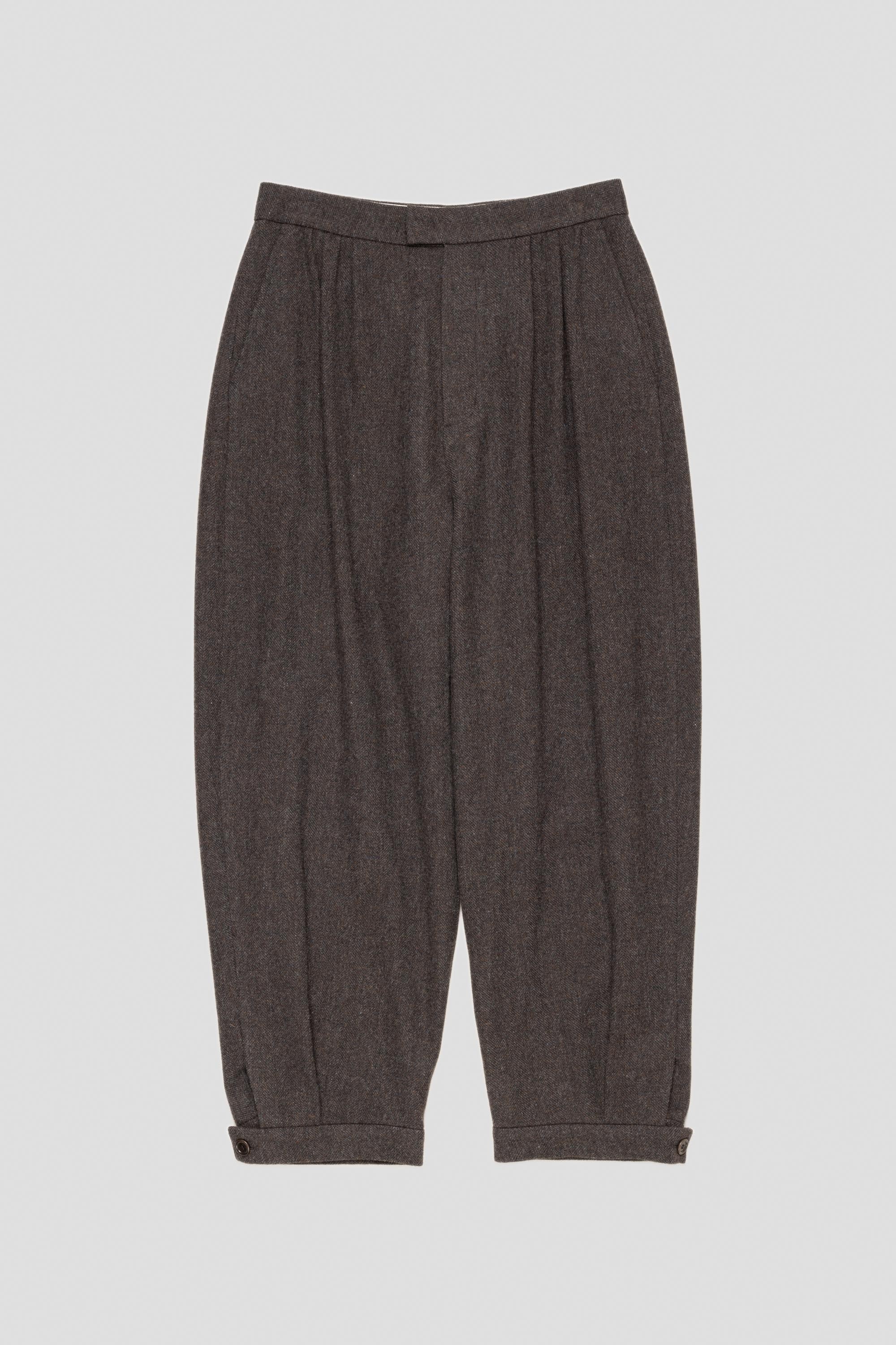 Wool Shirring Pants Dark Brown