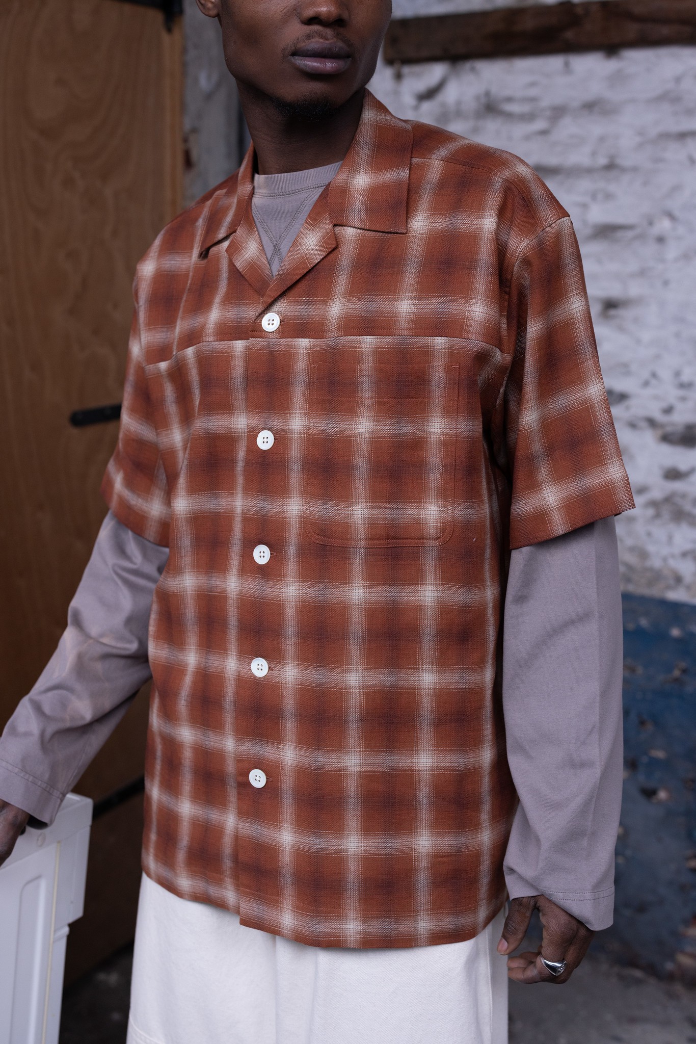 Vaca SS Shirt Brown Check Linen