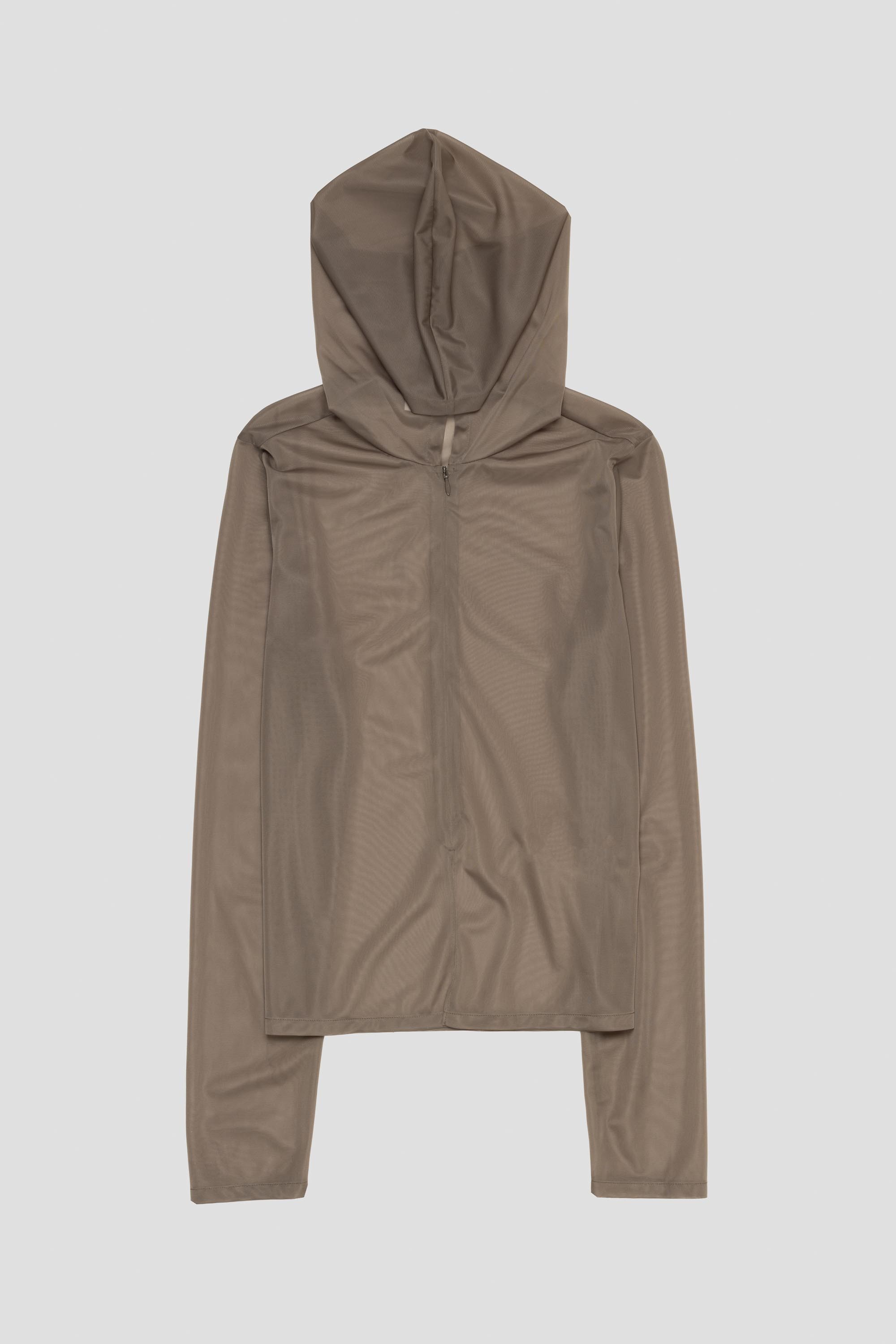 Sheer Hooded Zip Up Jumper Brown