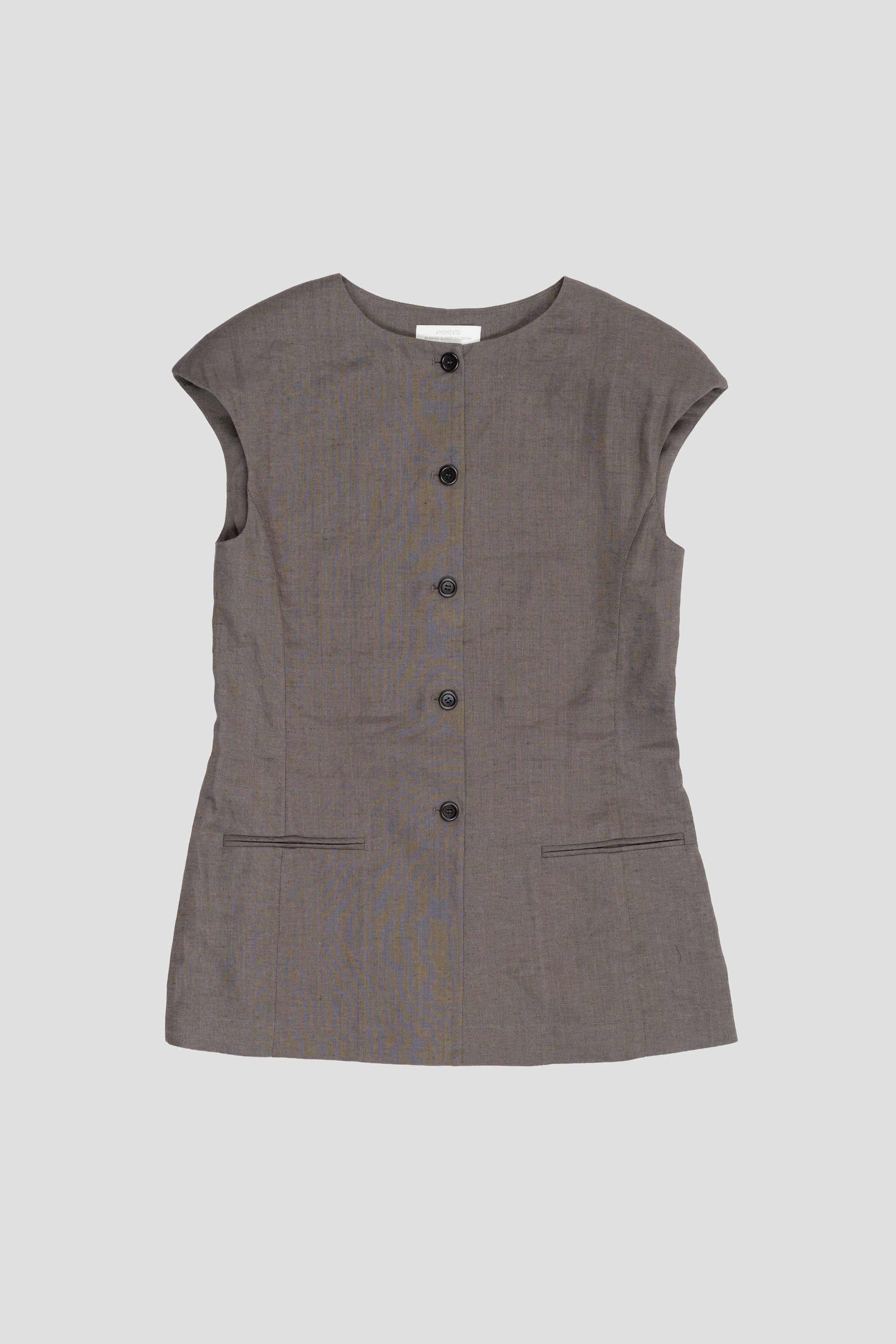 Linen Curved Vest Khaki