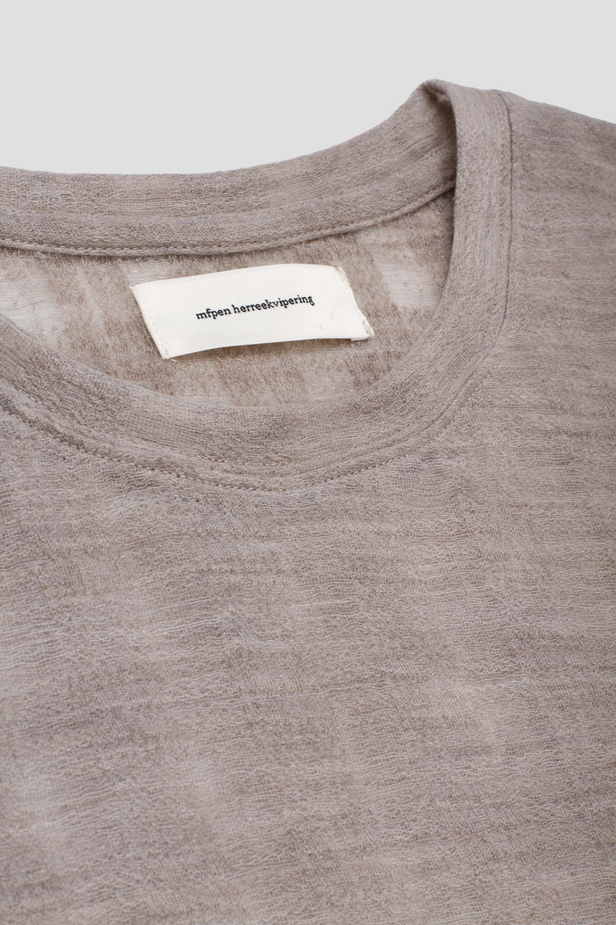 Round Neck Sweater Beige Gauze Check