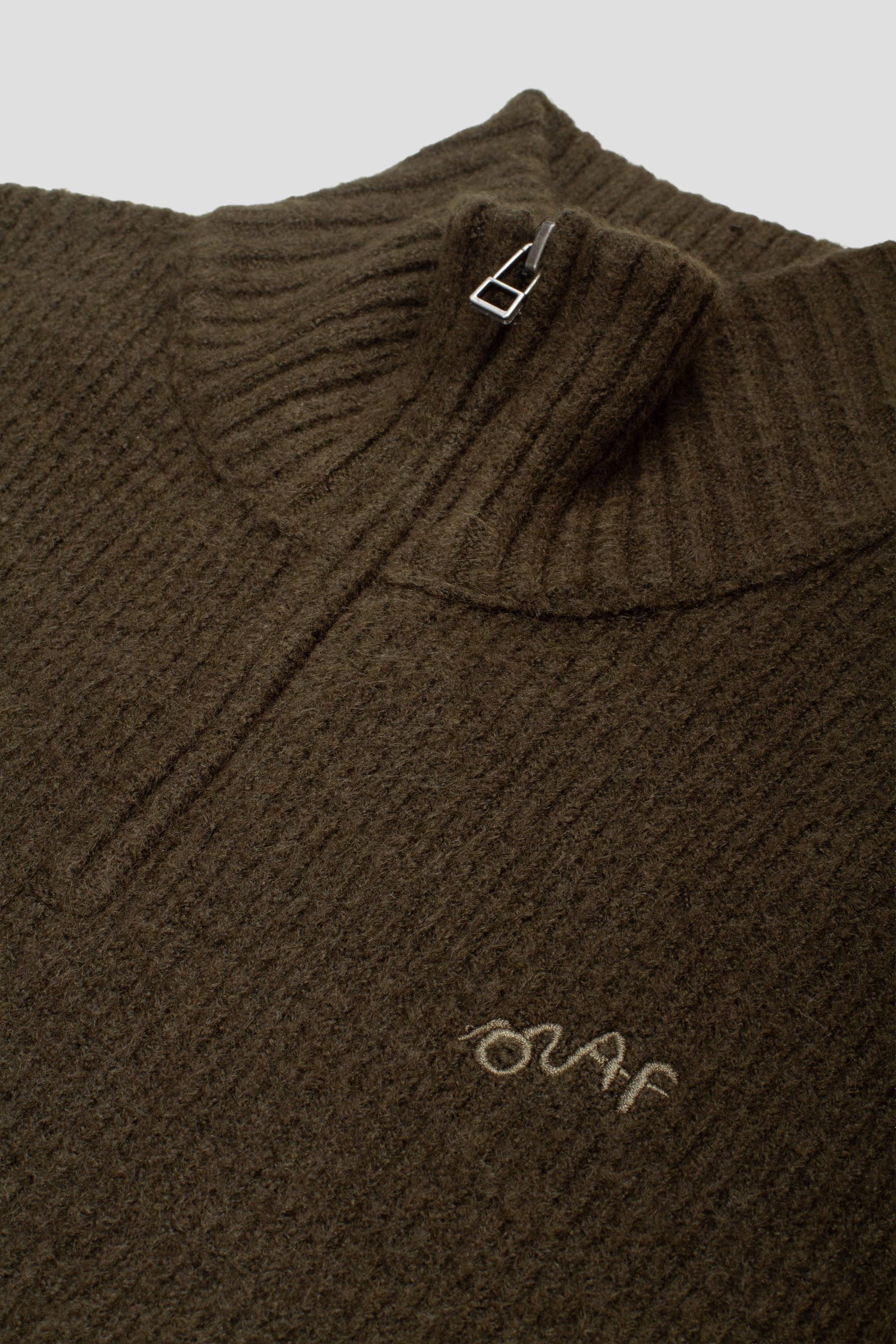 Signature Knitted Zip Mock Olive Night