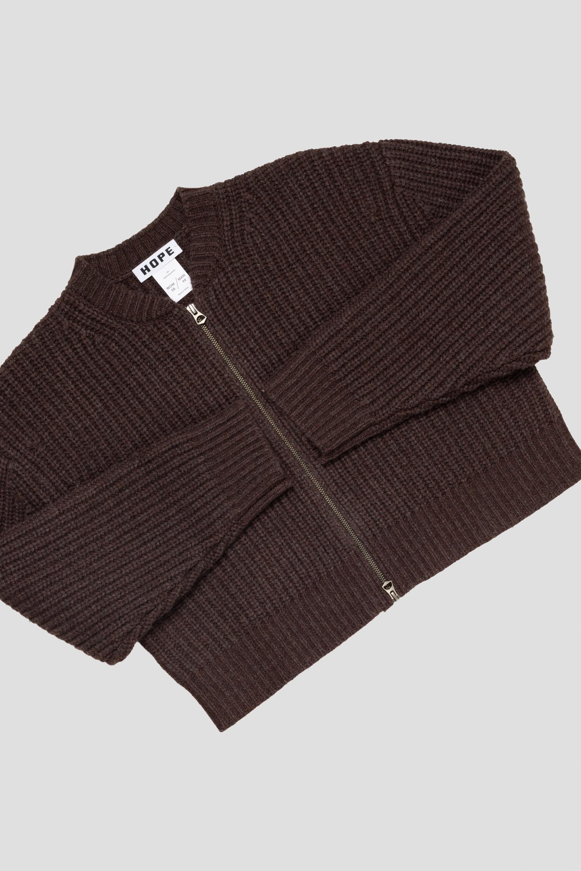 Bomber Cardigan Red Earth Melange Wool