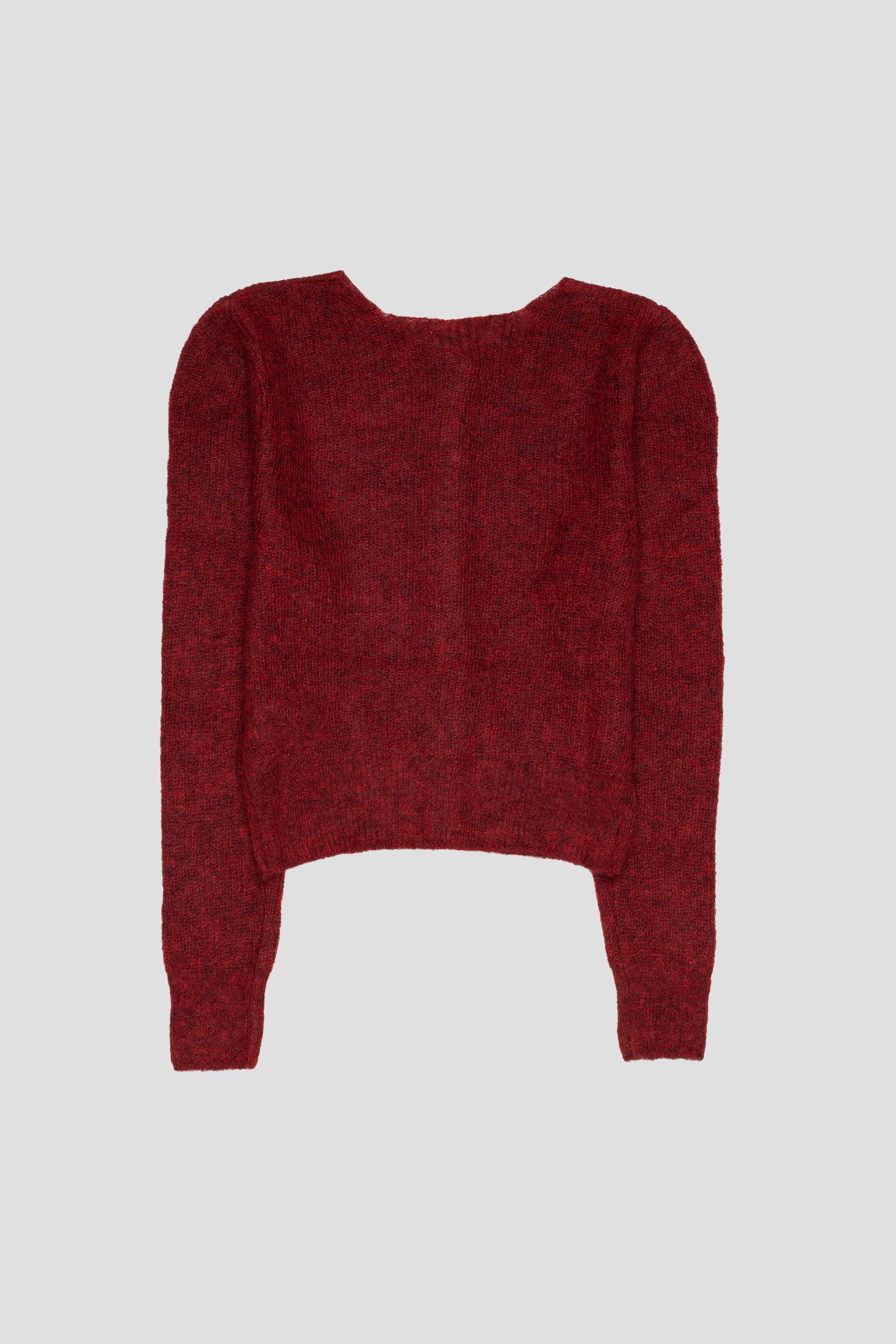 Round Neck Sheer Cardigan Red