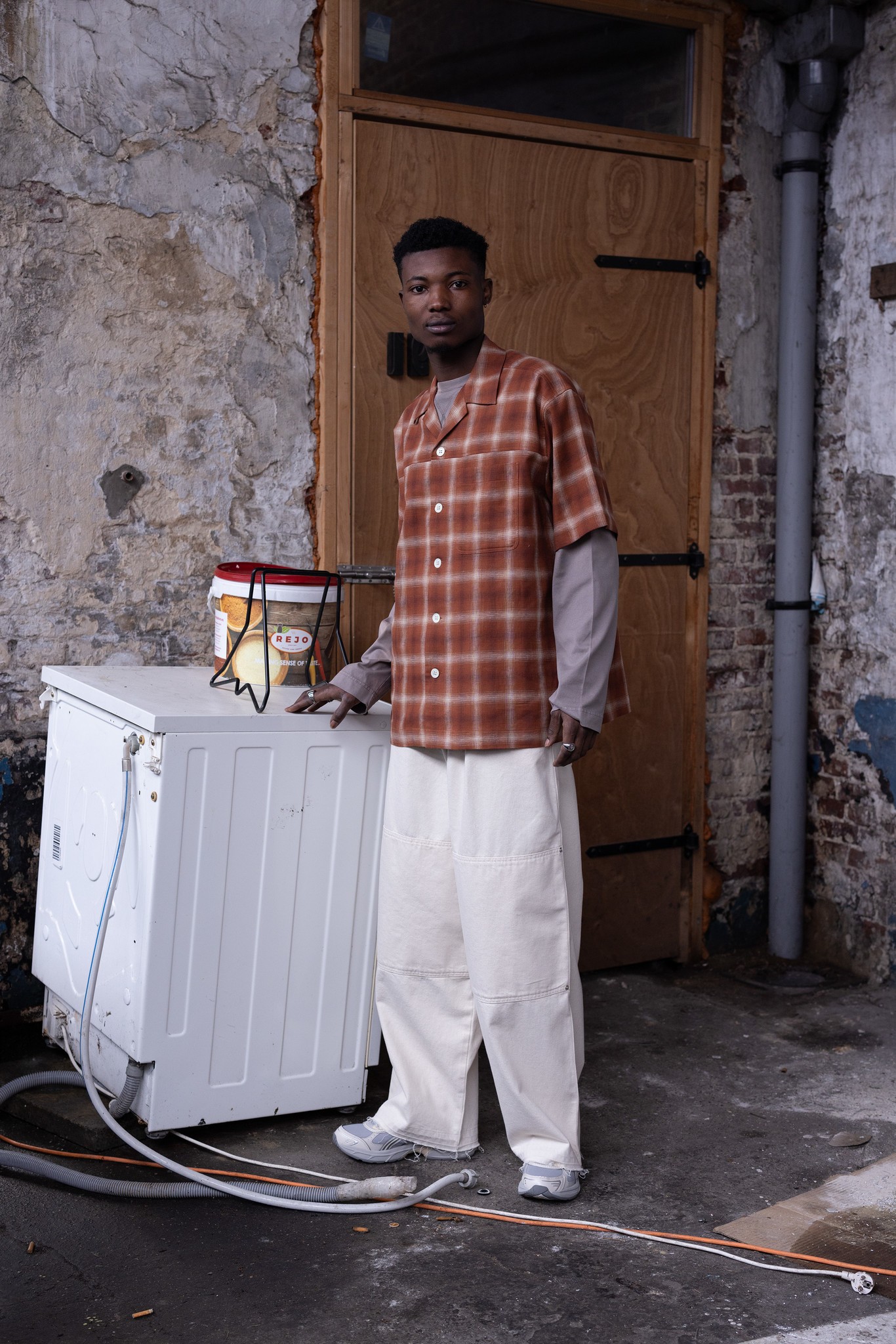 Vaca SS Shirt Brown Check Linen