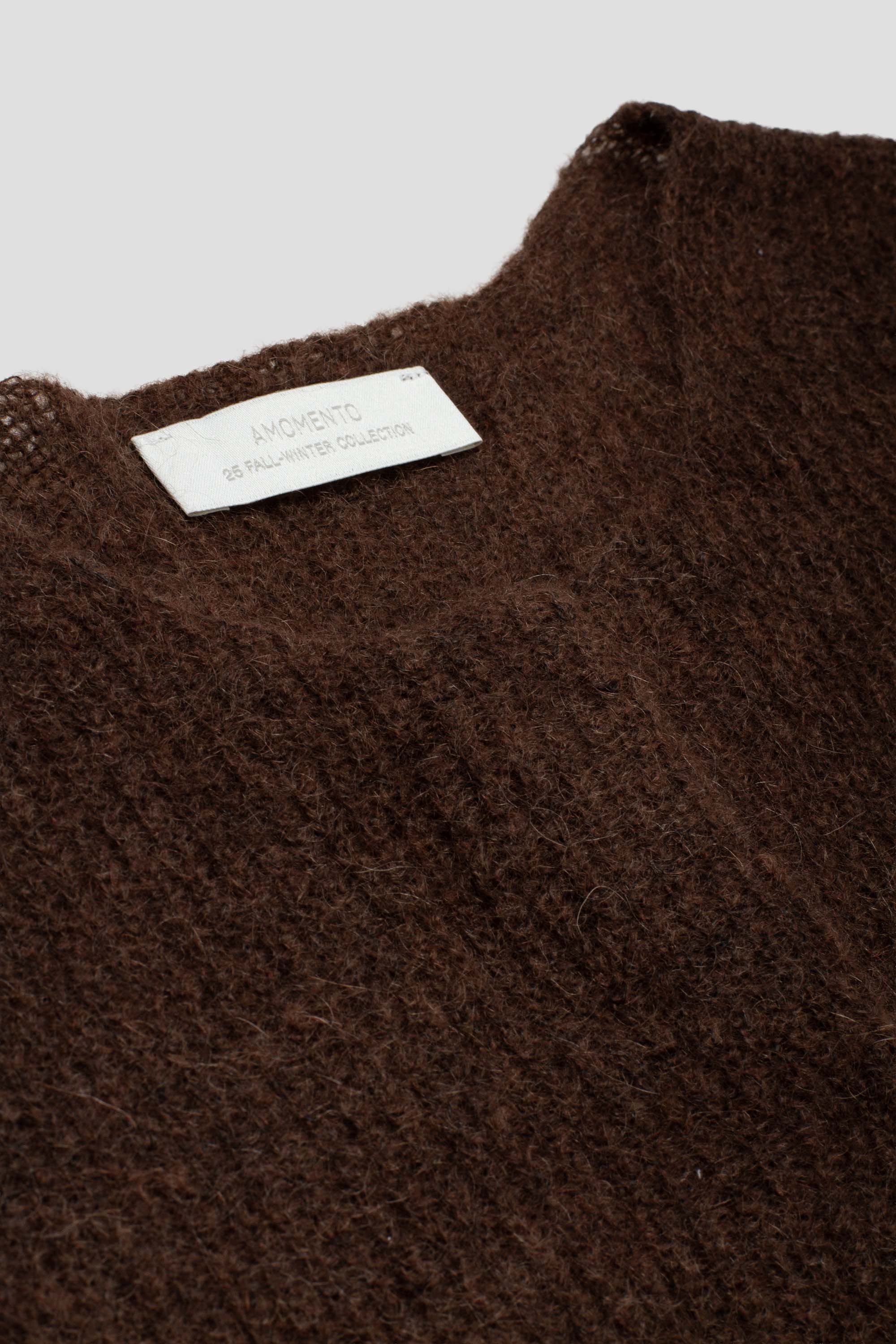 Round Neck Sheer Cardigan Brown
