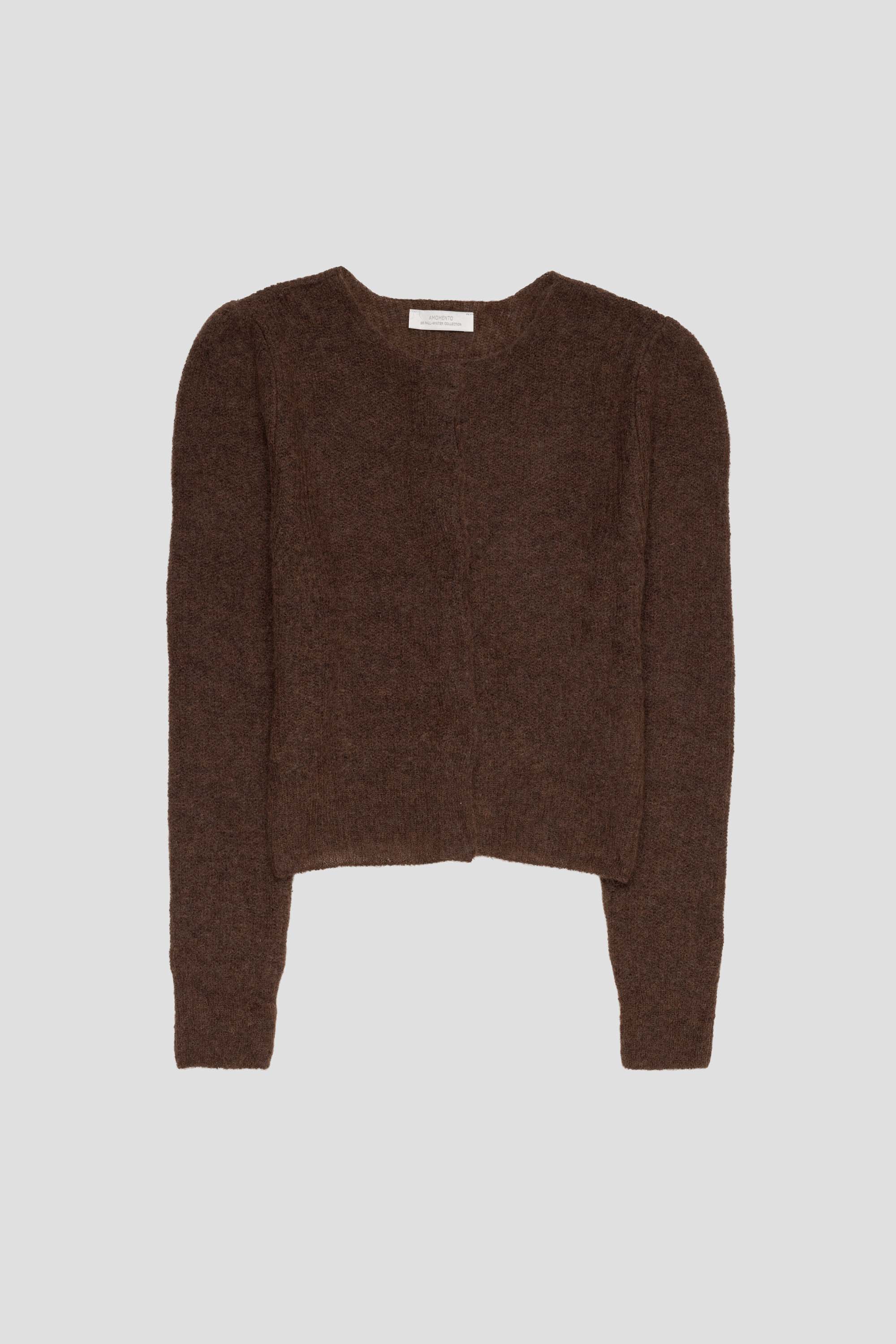 Round Neck Sheer Cardigan Brown