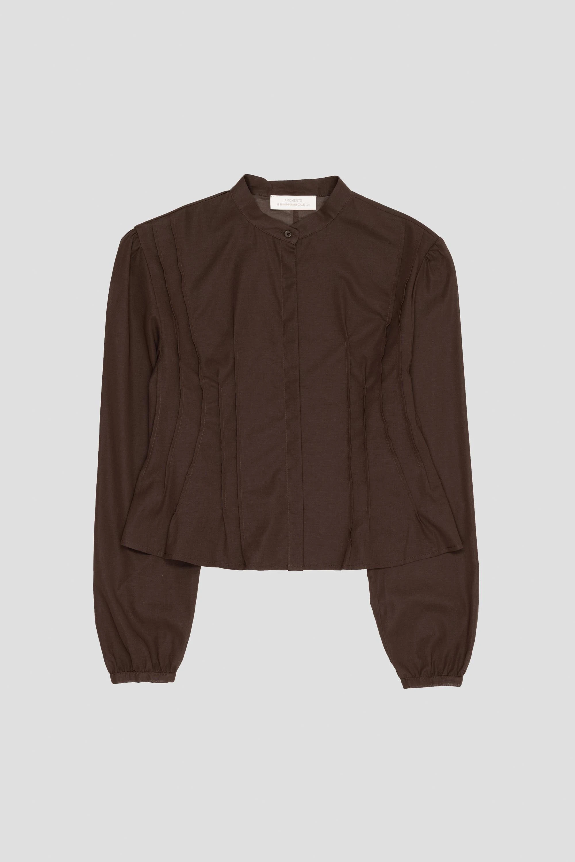 Pintuck Slim Shirt Brown