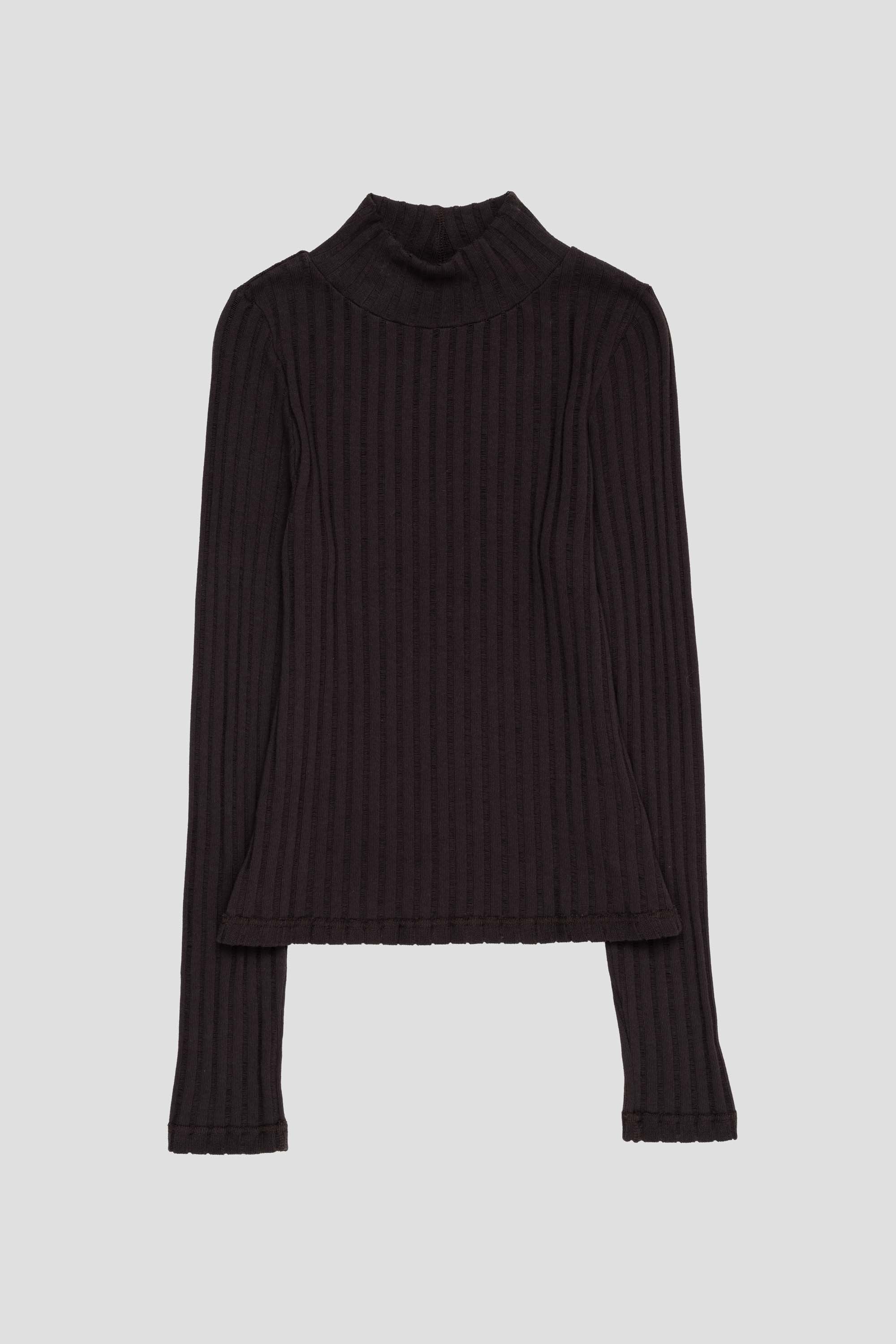 Women's Mock Neck Top Dark Brown Ajour Stripe