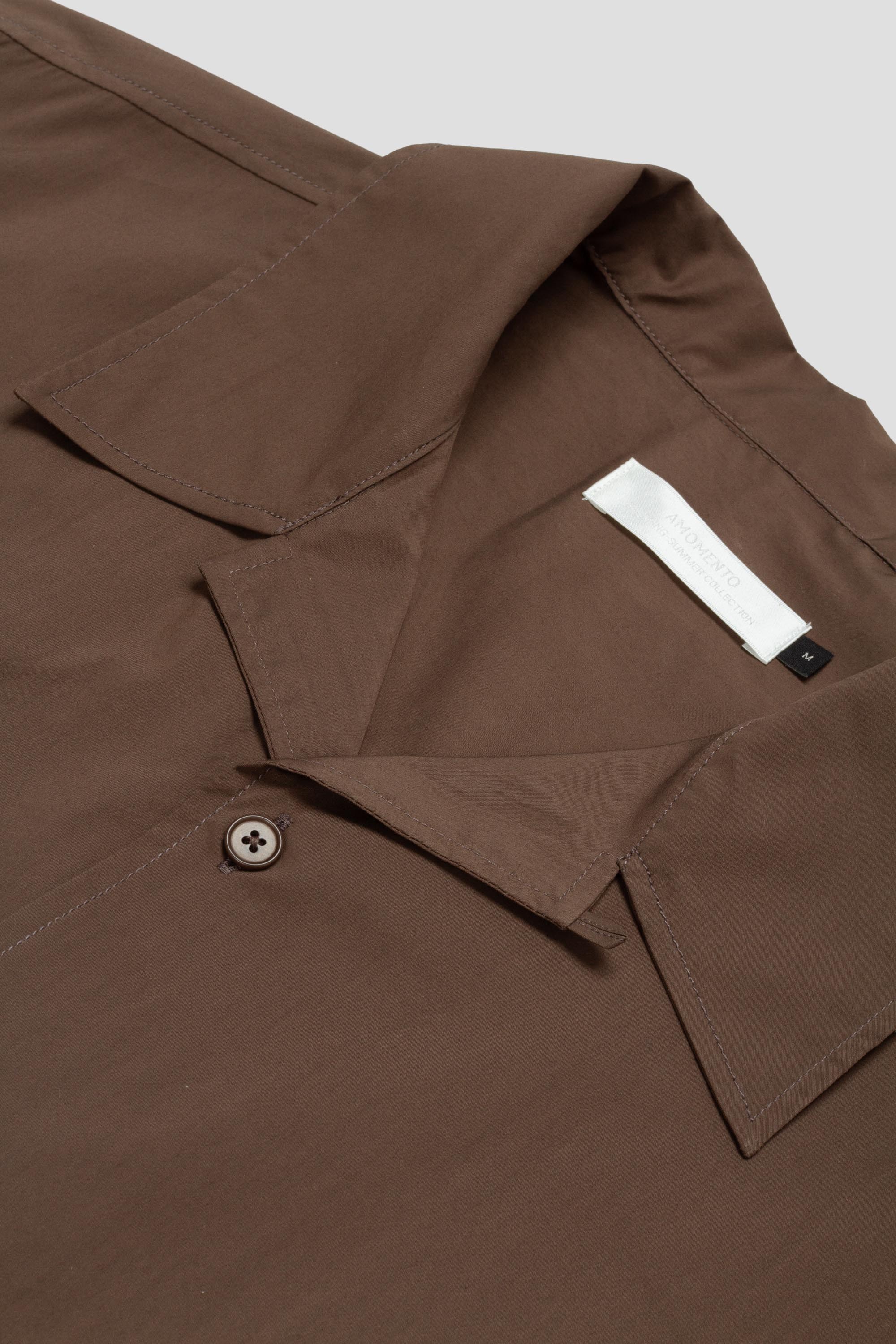 Open Collar Half Shirt Brown