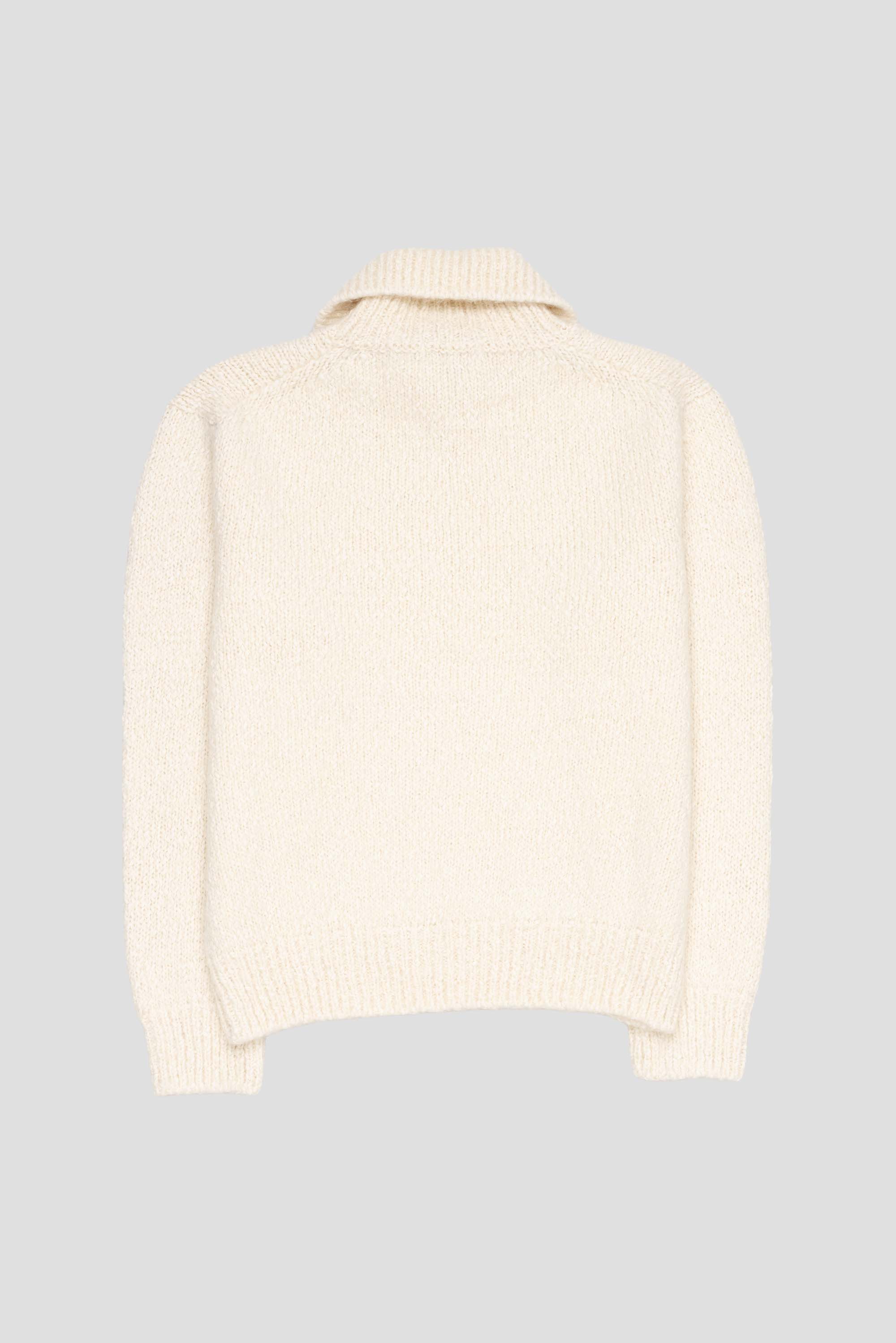 Hairy Slub Half Zip Up Knit Ecru