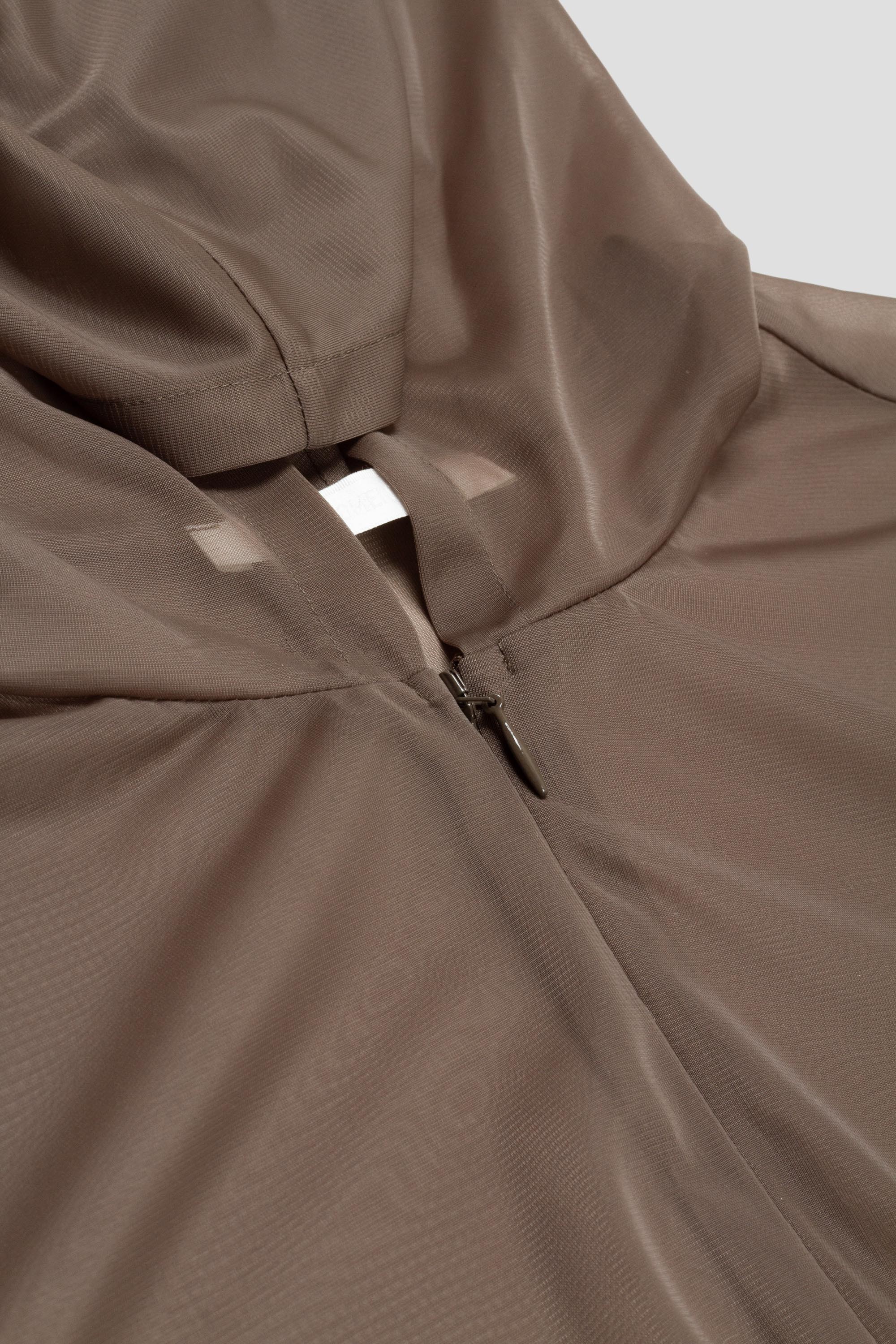 Sheer Hooded Zip Up Jumper Brown