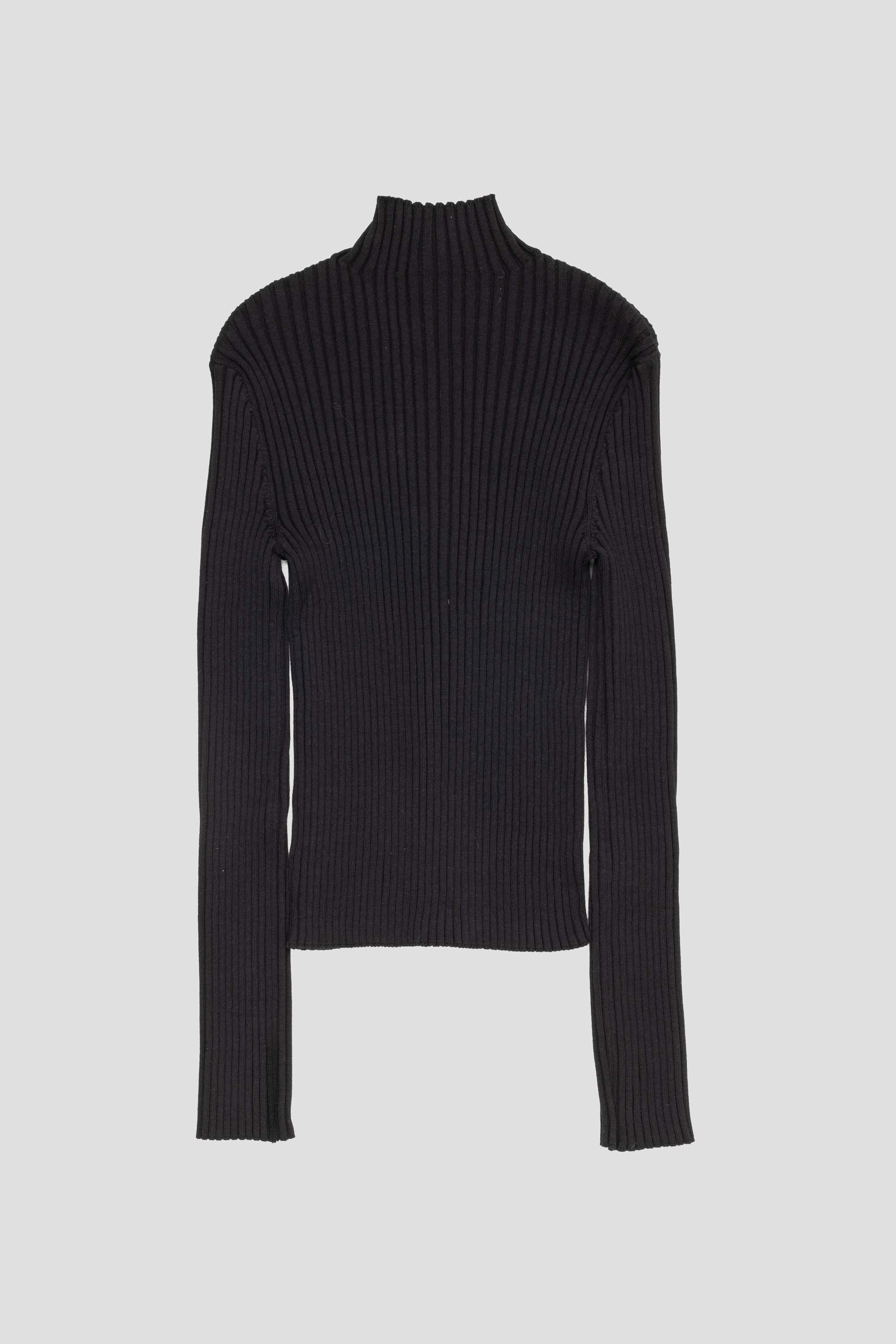 Ribbed High Neck Zip Up Black