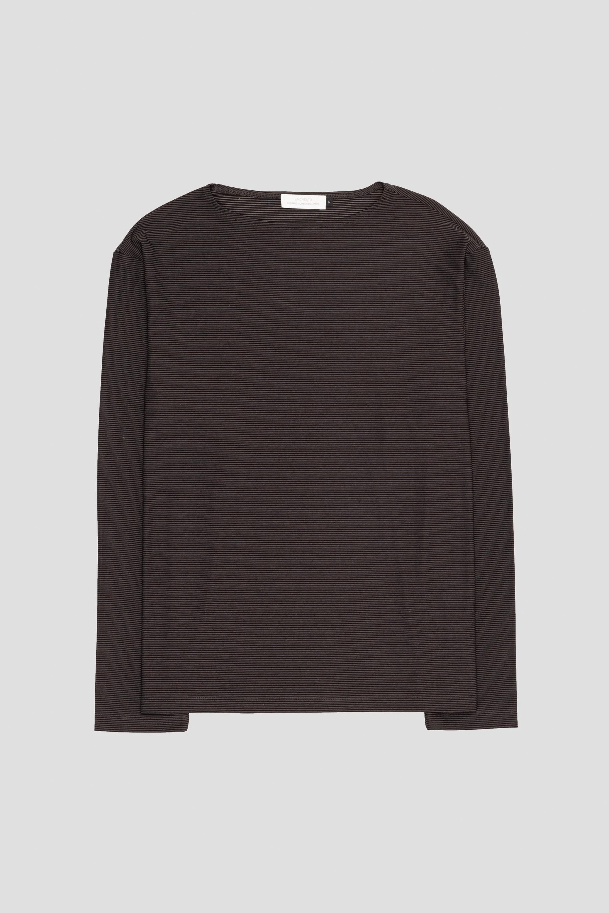 Stripe Boat Neck Long Sleeve Dark Brown