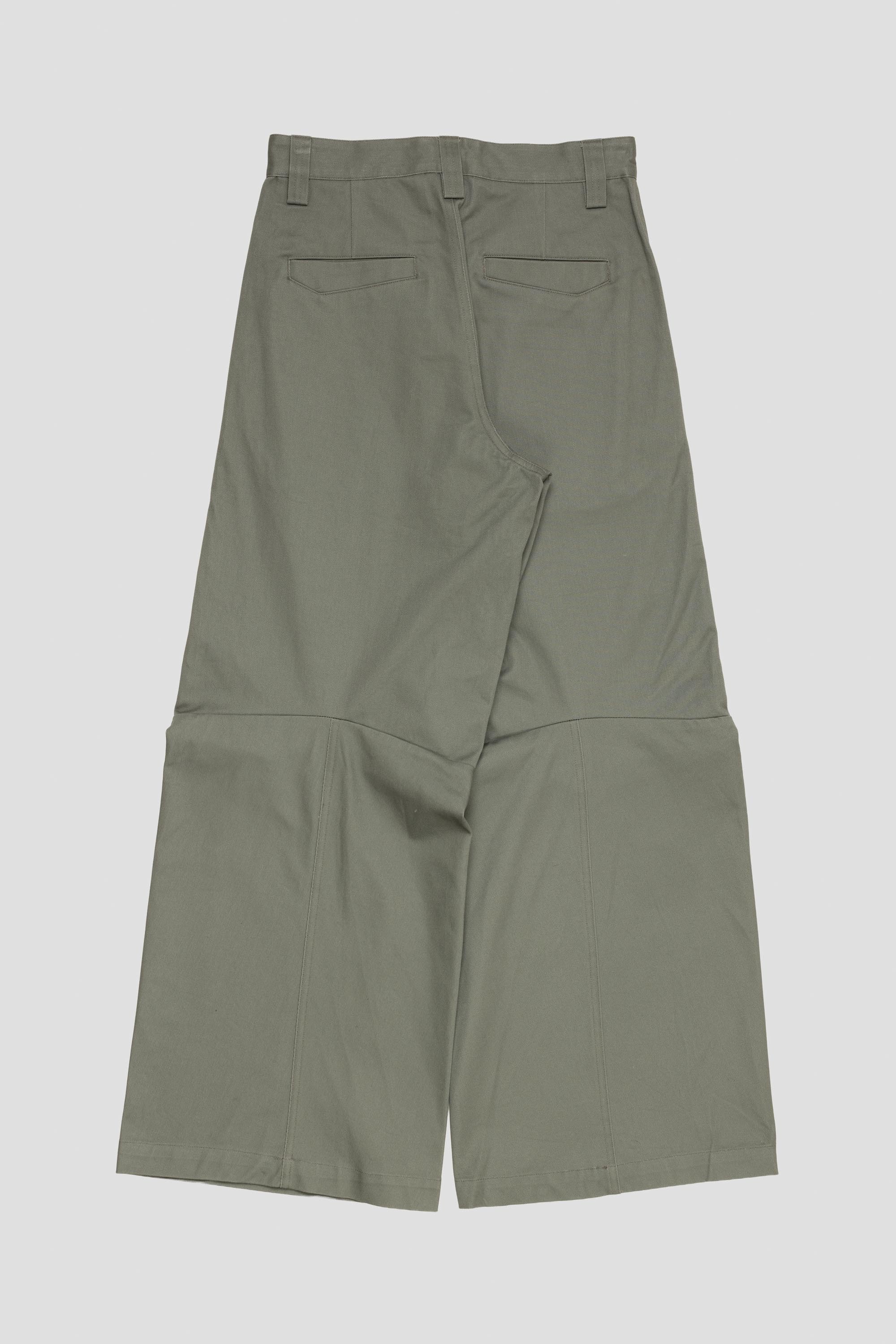 Darted Wide Cotton Trousers Olive