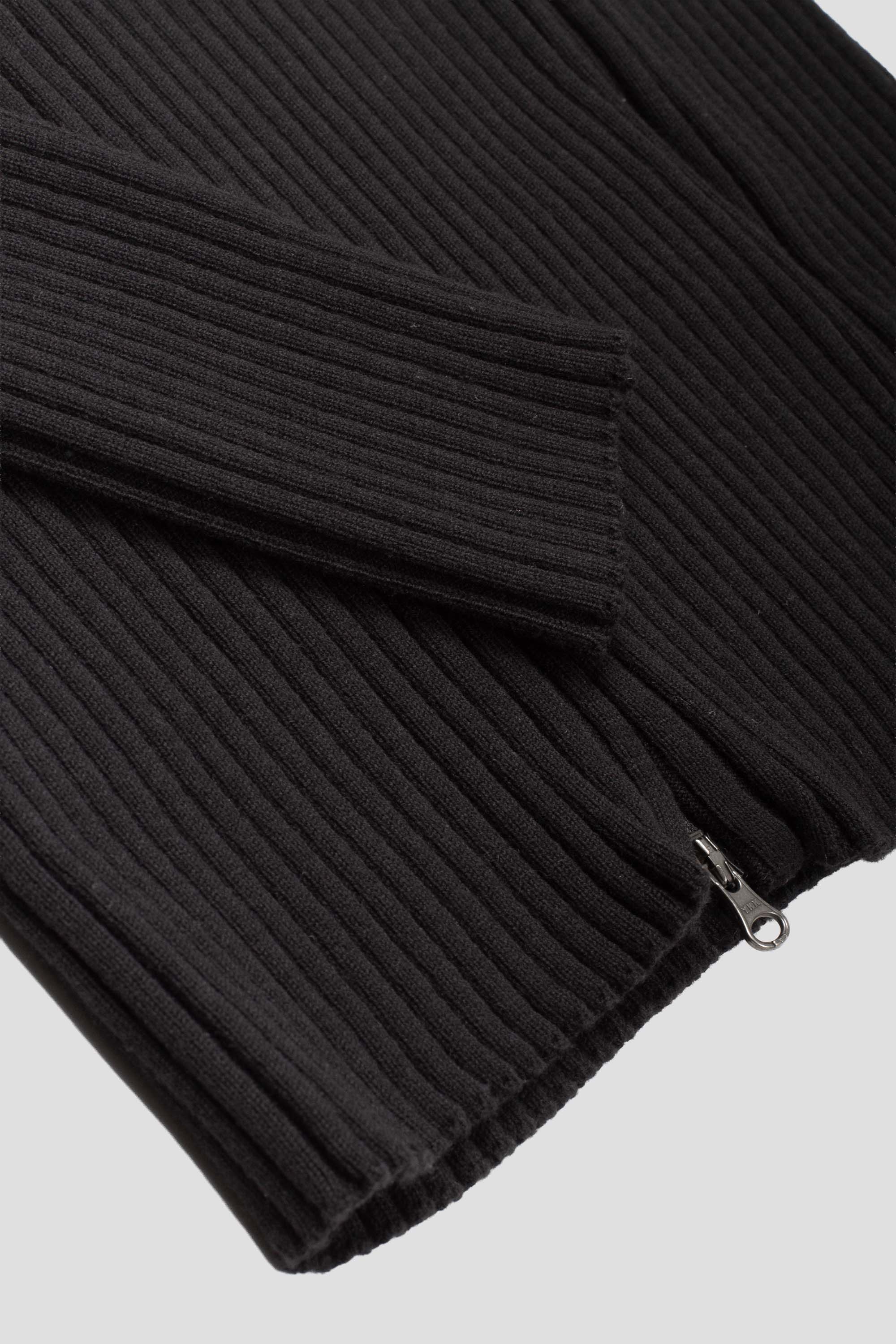 Ribbed High Neck Zip Up Black
