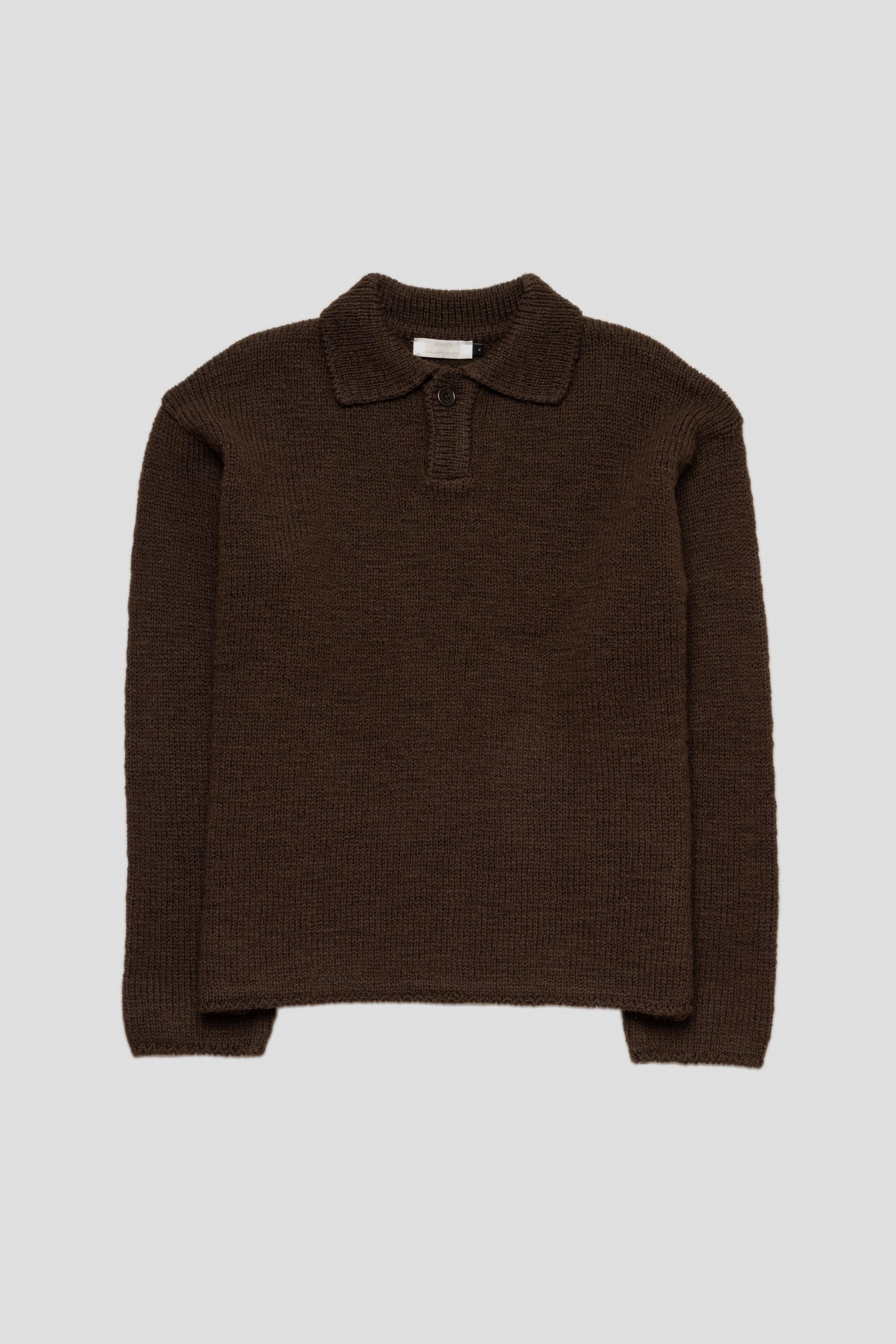 One Button Collar Knit Brown