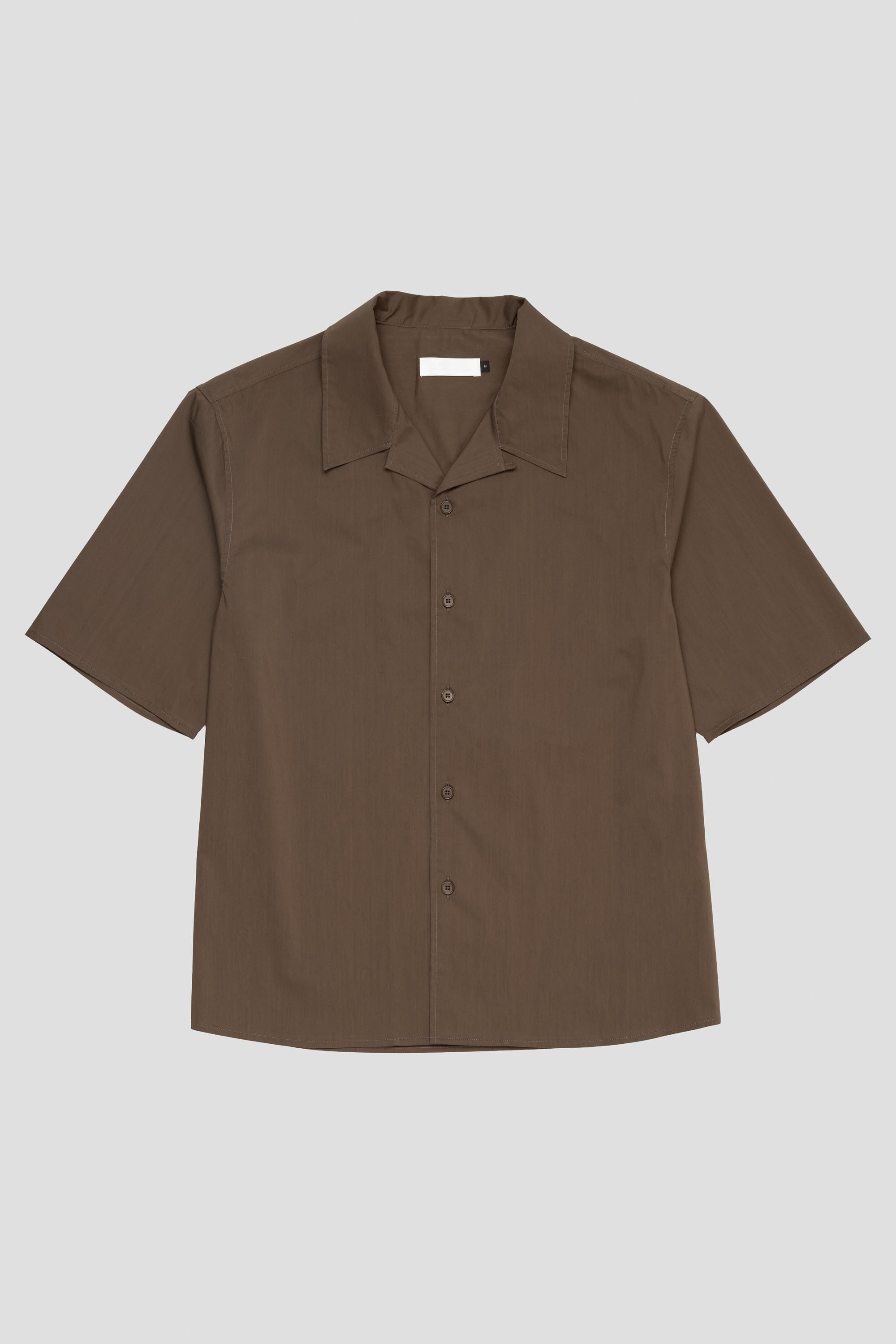 Open Collar Half Shirt Brown